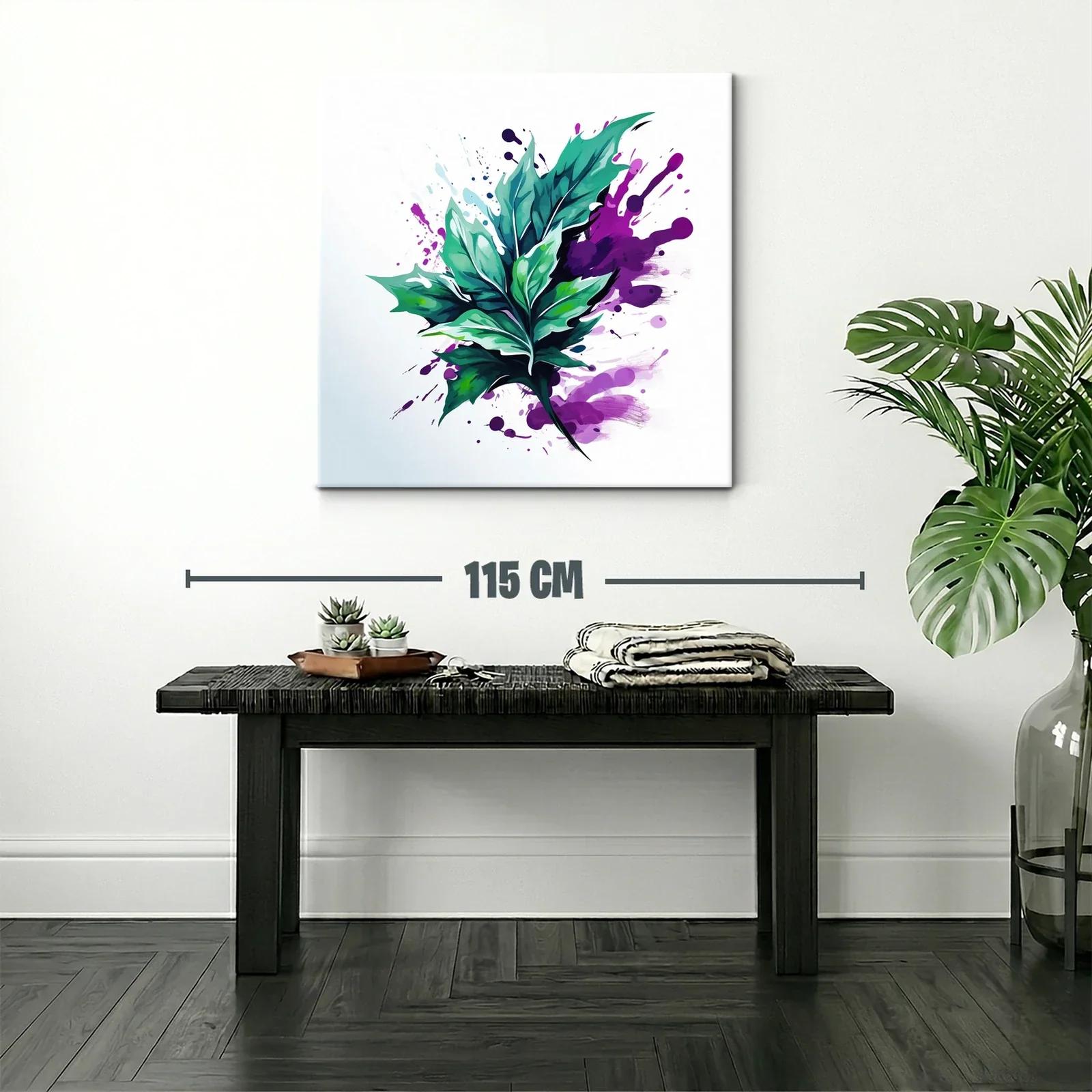 Hoja verde vibrante con salpicaduras moradas abstractas — miniatura 2