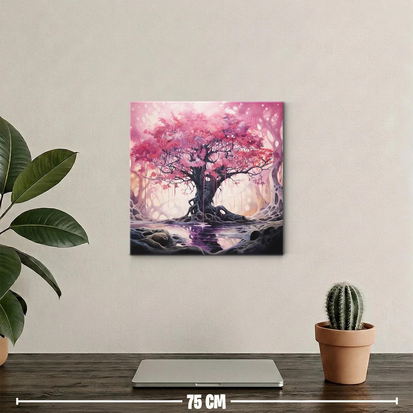 Árbol mágico con follaje rosa en paisaje onírico — miniatura 2