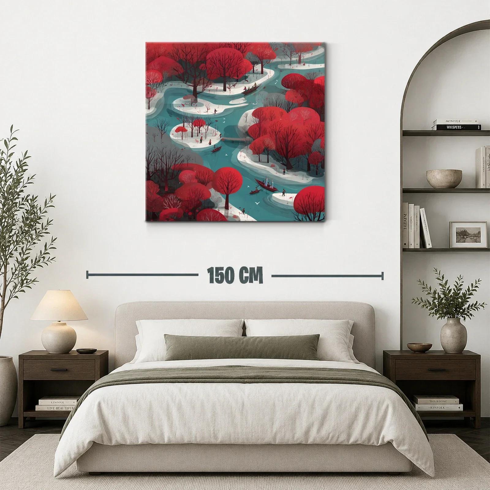 Paisaje de río con árboles rojos y caminos curvos — miniatura 3