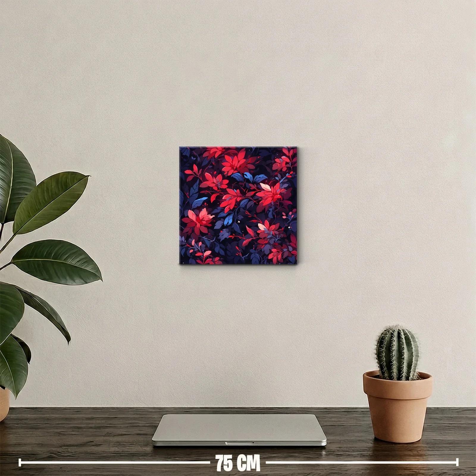 Cuadro floral vibrante en tonos rojos y azul oscuro — miniatura 2