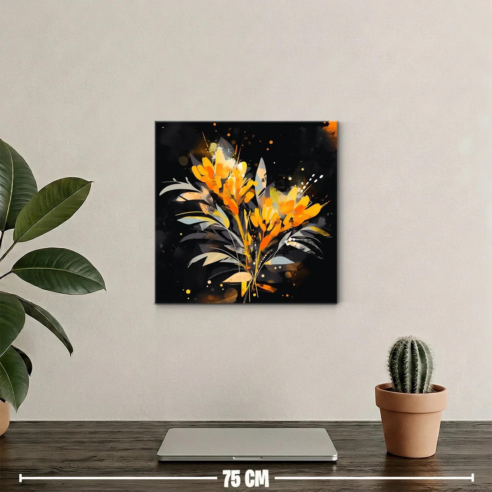 Cuadro moderno con flores naranja y detalles grisáceos — miniatura 2