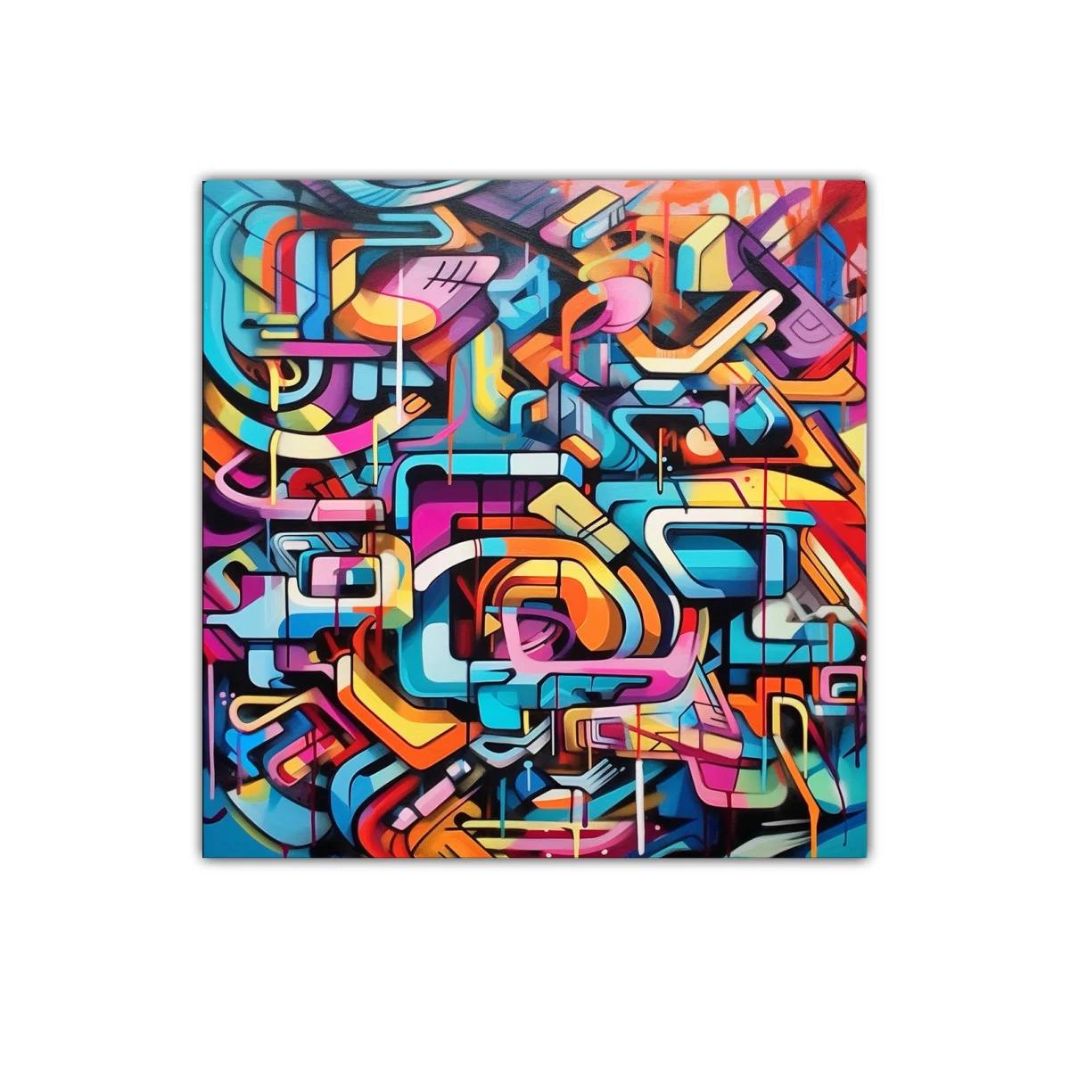 Cuadro abstracto con formas geométricas y colores vibrantes