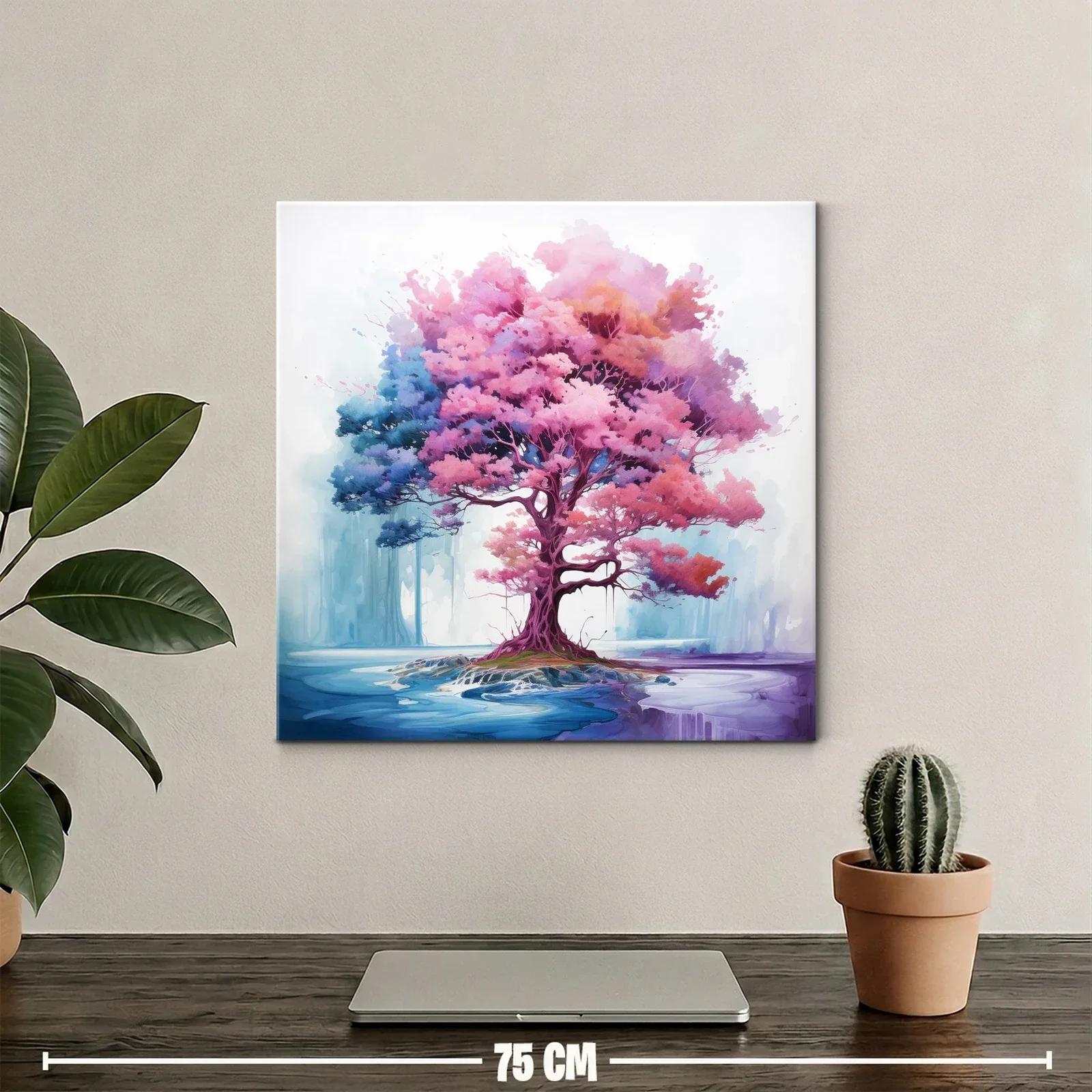 Árbol vibrante con tonos rosas y azules en paisaje onírico — miniatura 2