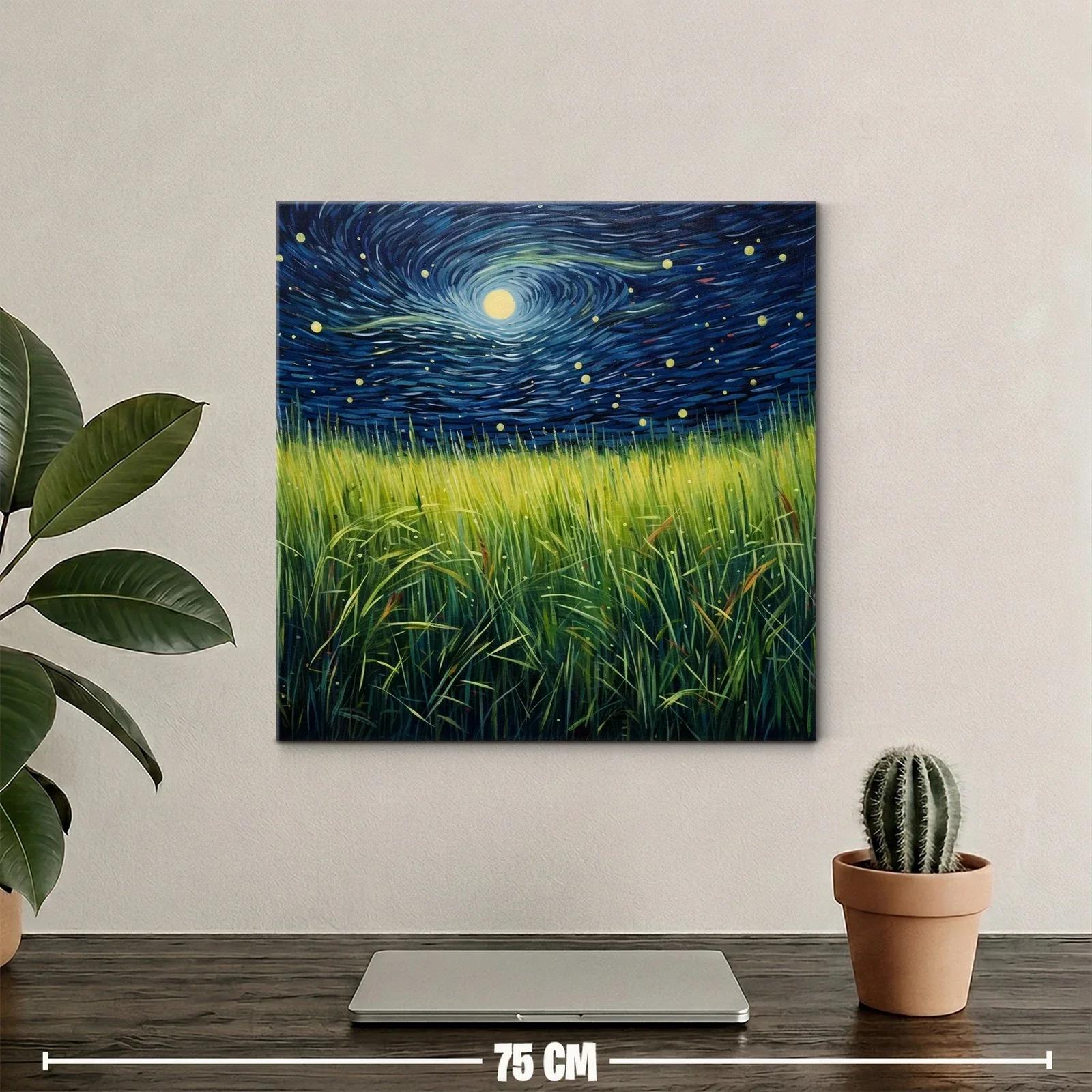 Cielo nocturno con campos de hierba iluminada por la luna — miniatura 2