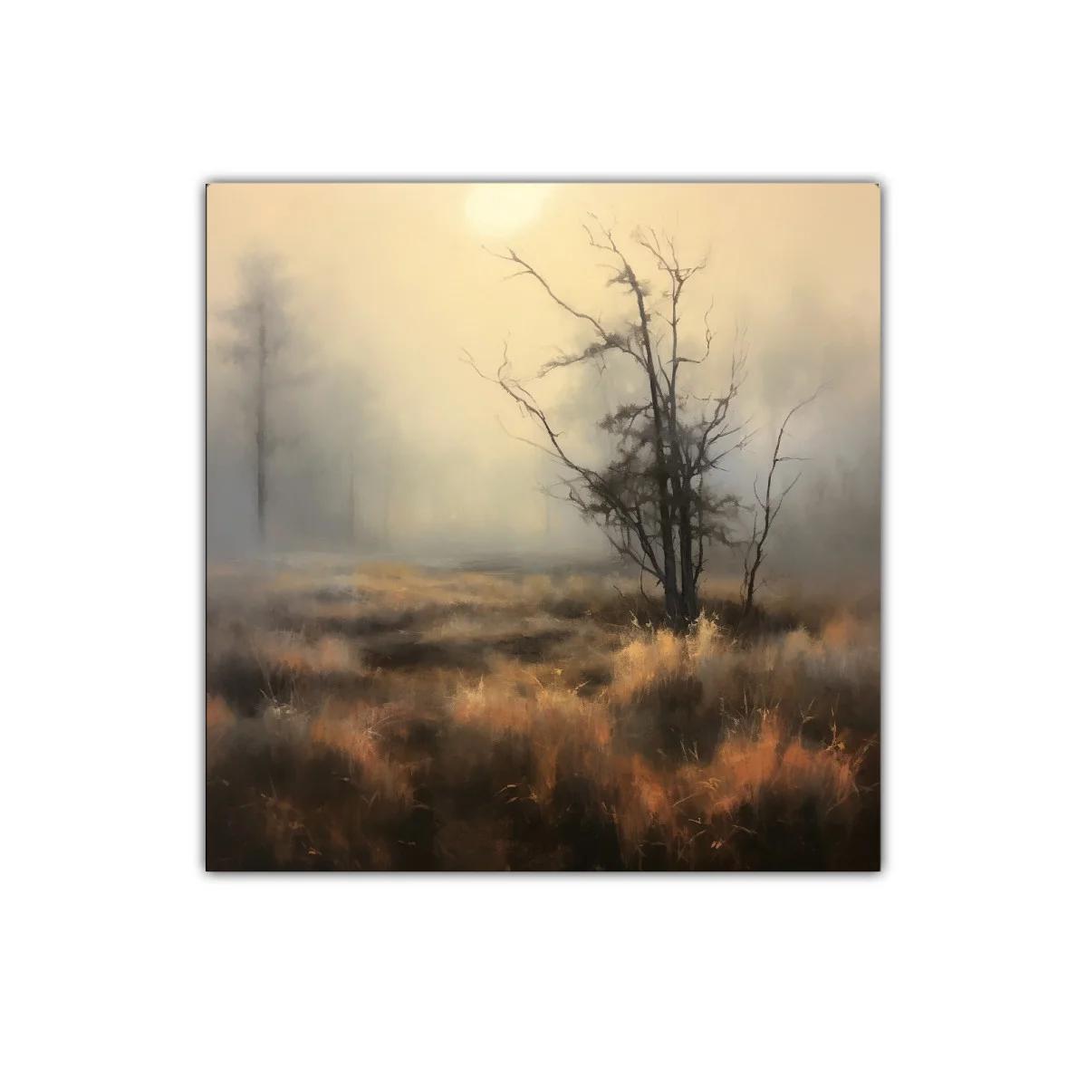 Paisaje brumoso con árbol solitario y tonos cálidos — imagen principal