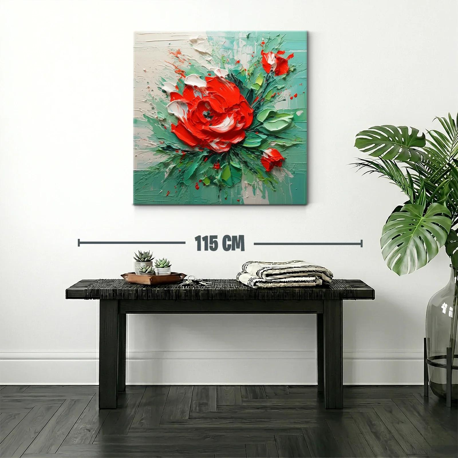 Cuadro floral vibrante con tonos verdes y rojos intensos — miniatura 2