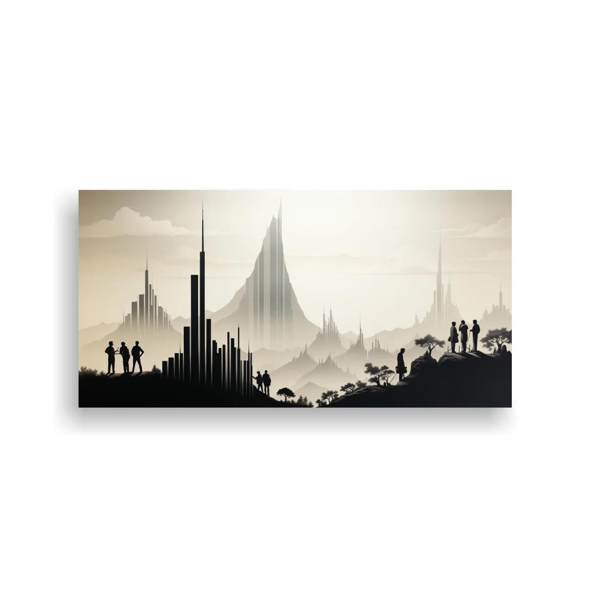 Cuadro paisaje de ciudad fantástica entre colinas