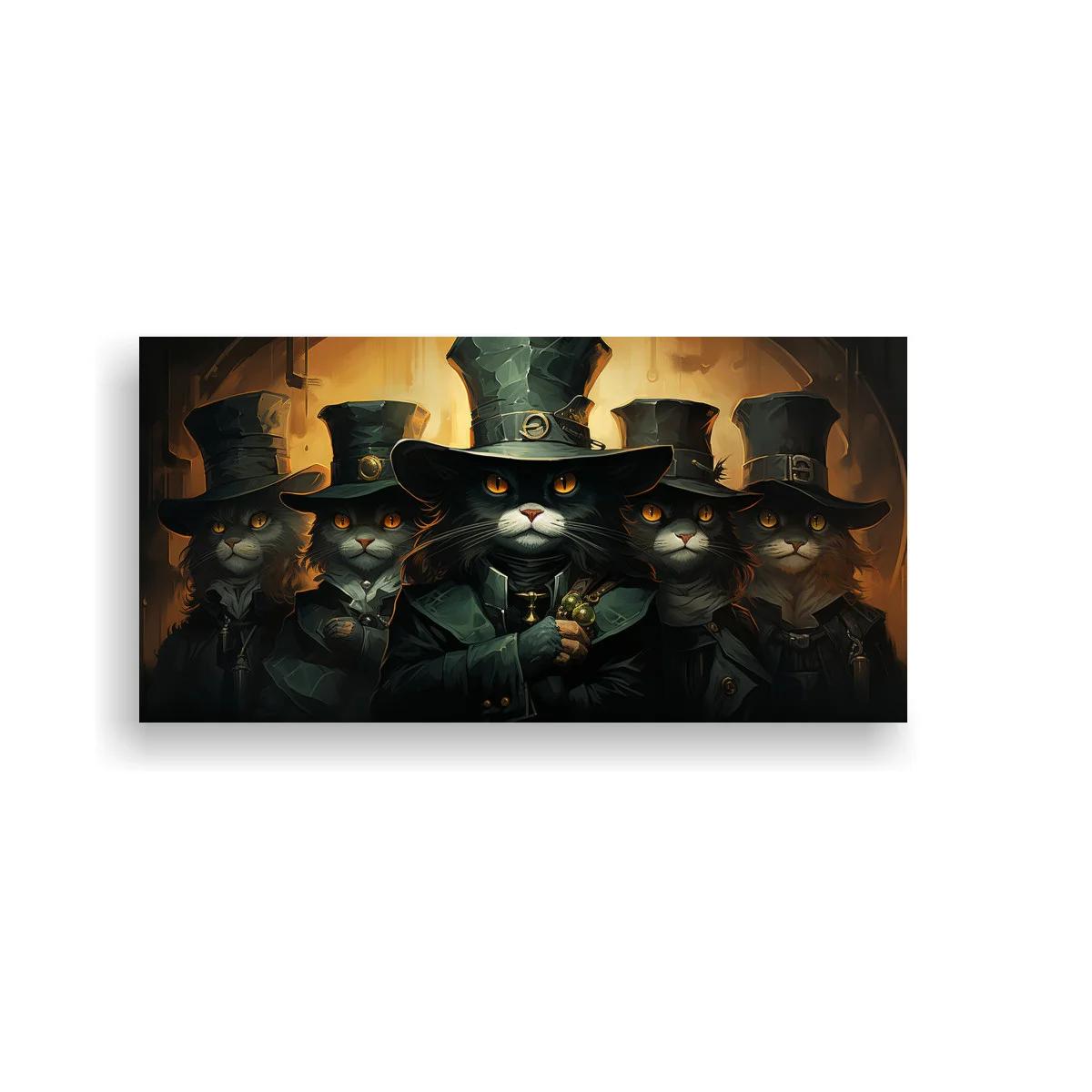 Cuadro gatos negros con sombrero de copa y bastón — imagen principal