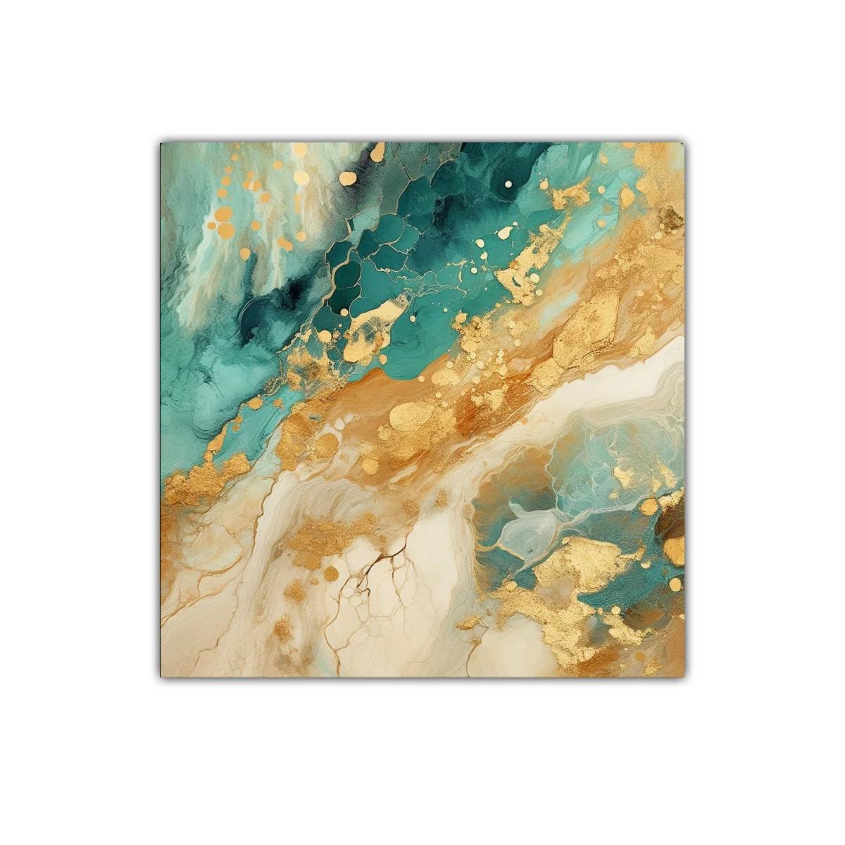 Cuadro abstracto con detalles dorados y tonos turquesa — imagen principal
