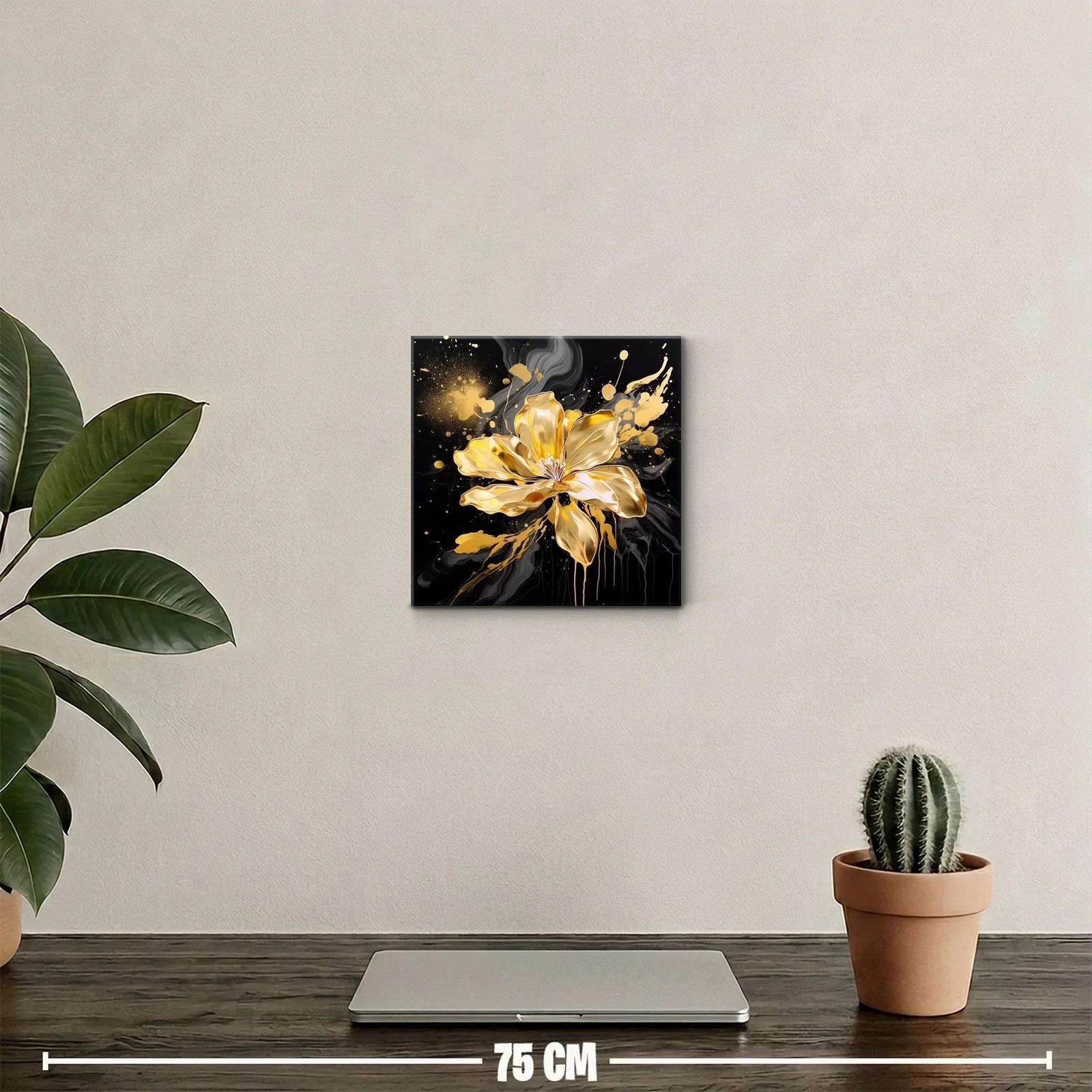 Flor dorada brillante sobre fondo negro elegante y moderno — miniatura 2