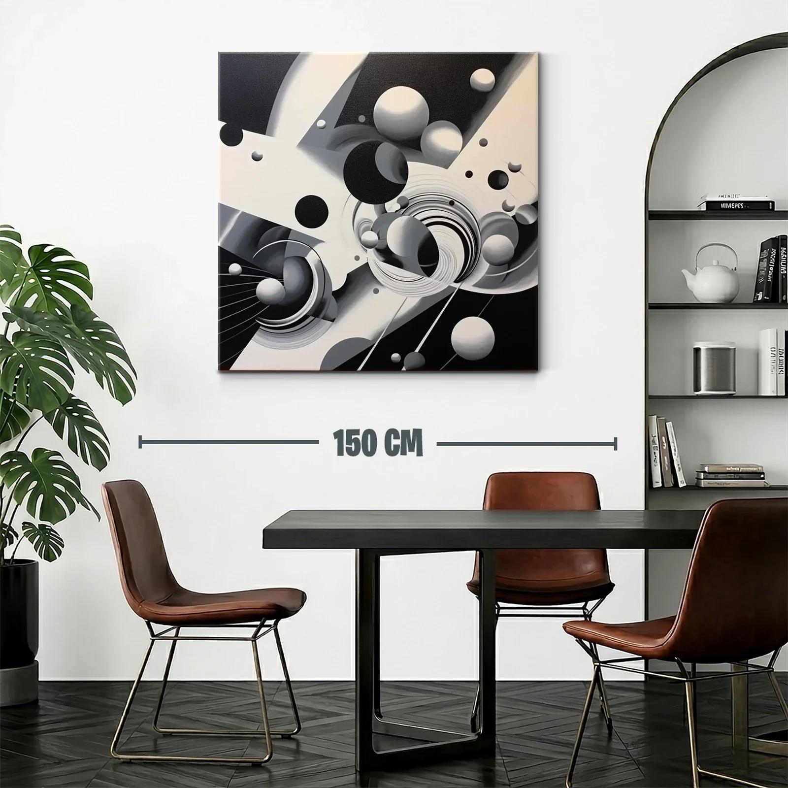 Composición abstracta en blanco negro con esferas dinámicas — miniatura 2