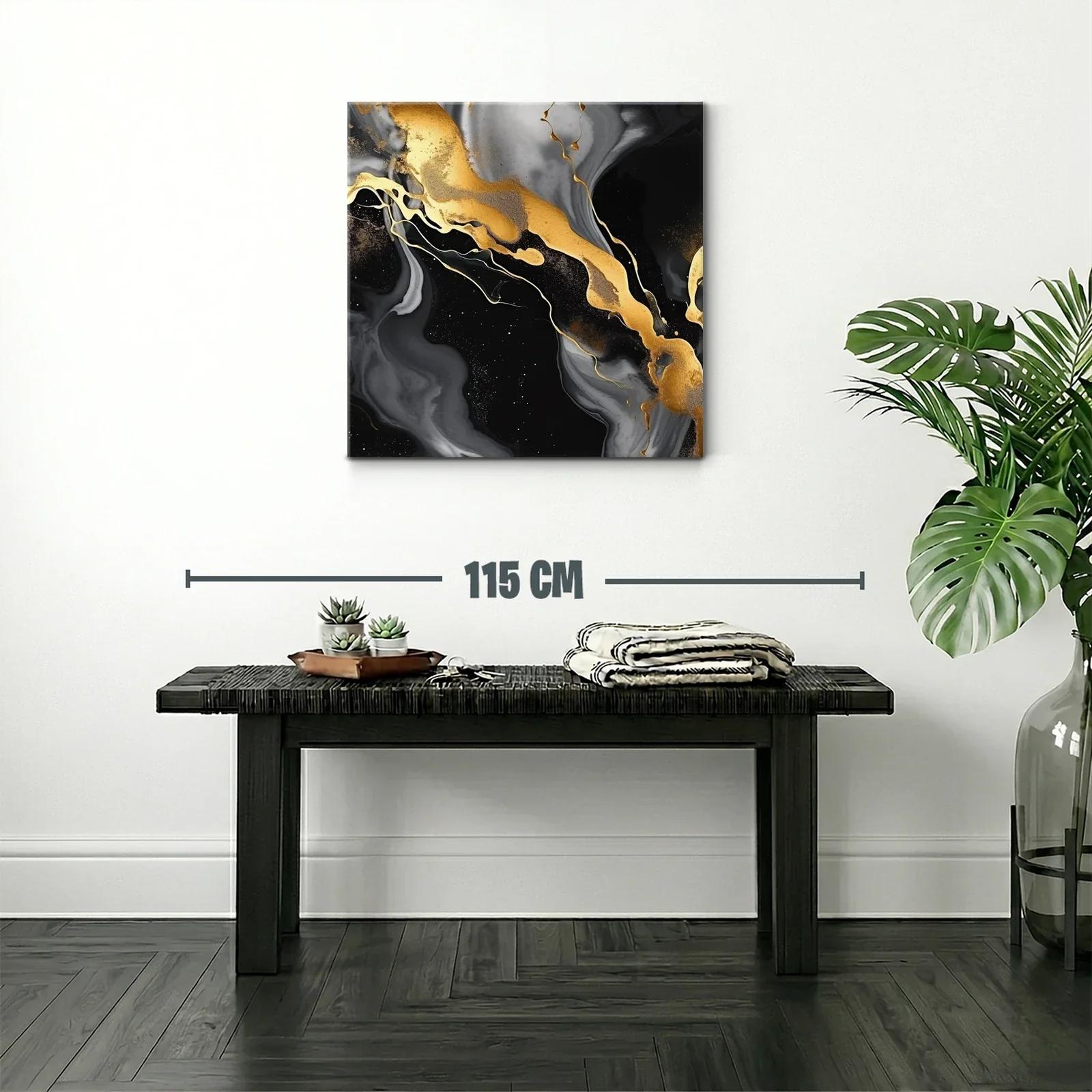 Cuadro abstracto con efectos dorados y negros elegantes — miniatura 2