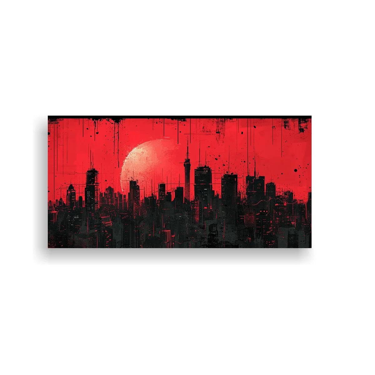 Cuadro skyline urbano grunge con gran disco luminoso