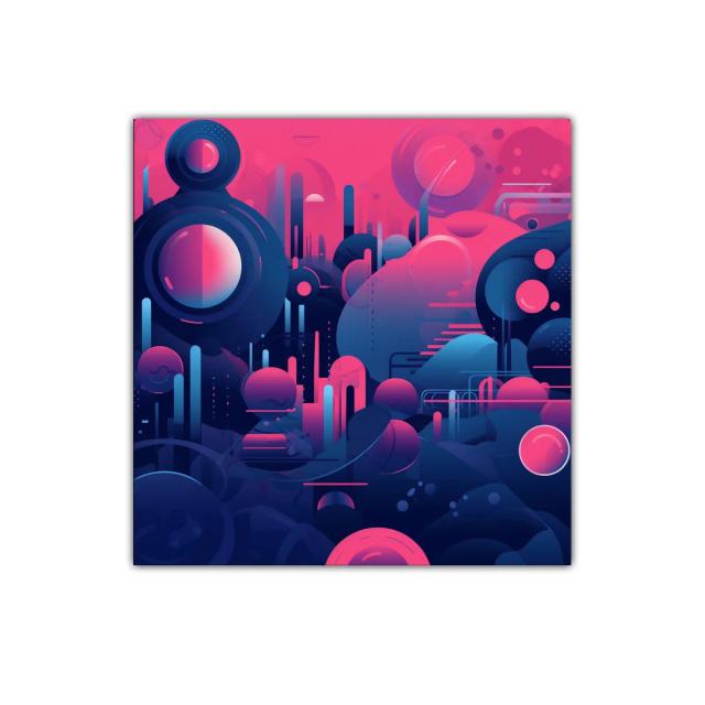 Composición abstracta futurista en tonos azul y rosa brillante