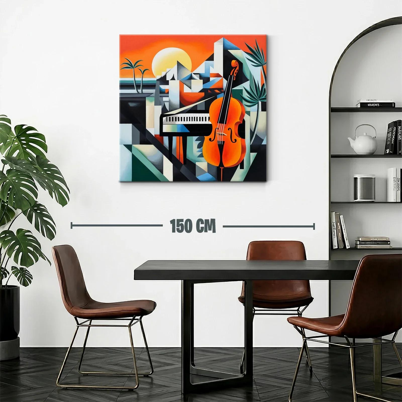 Cuadro moderno con piano y violonchelo en tonos vibrantes — miniatura 2