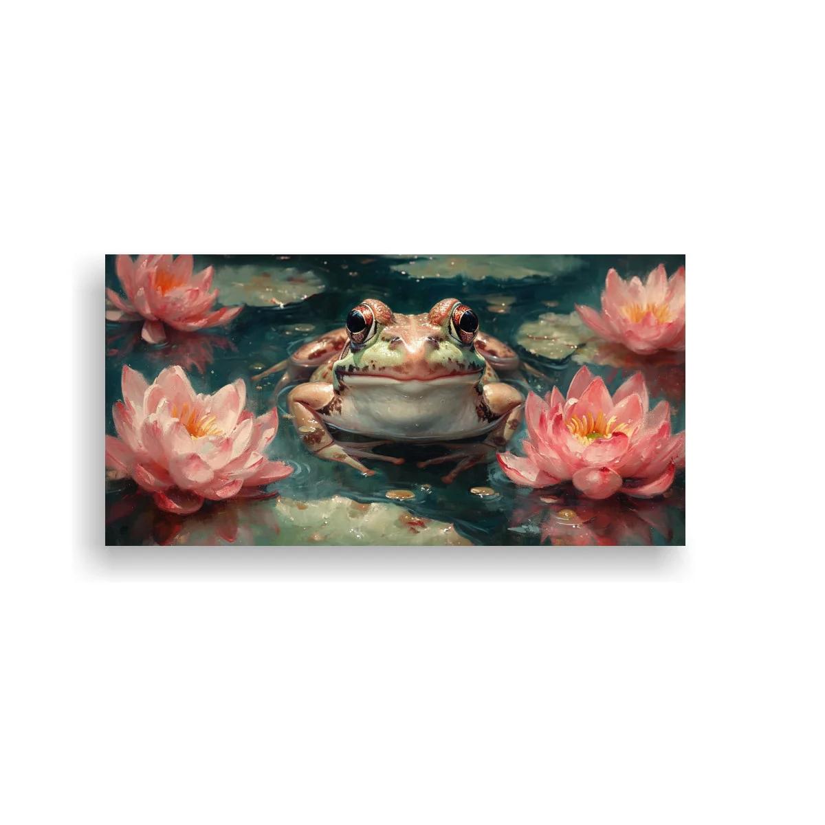 Cuadro rana entre nenúfares rosados