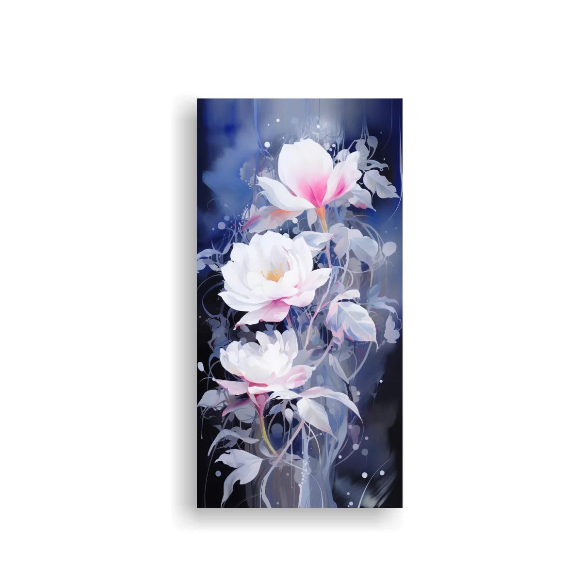 Cuadro magnolias blancas y rosadas sobre fondo oscuro