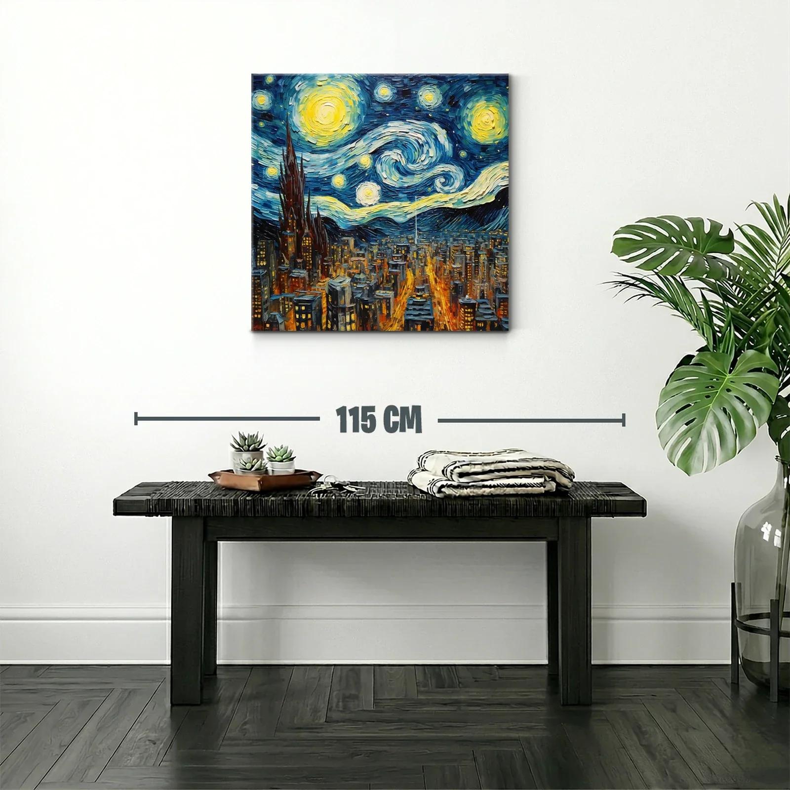 Noche estrellada sobre ciudad iluminada y cielo turbulento — miniatura 2