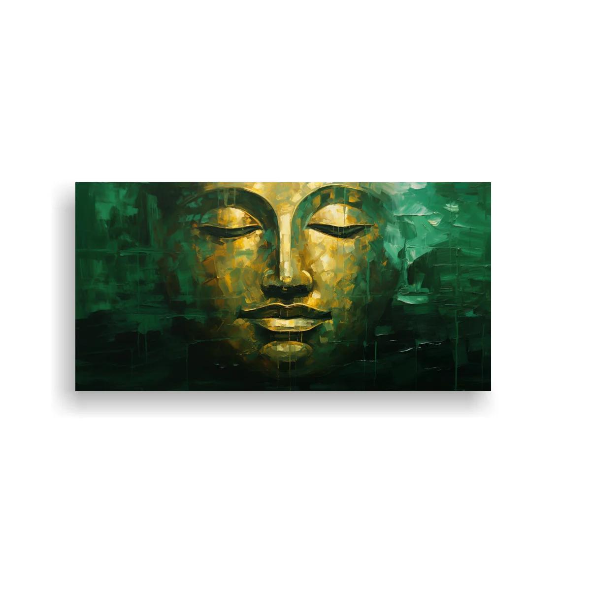 Cuadro rostro de Buda con fondo oscuro verdoso