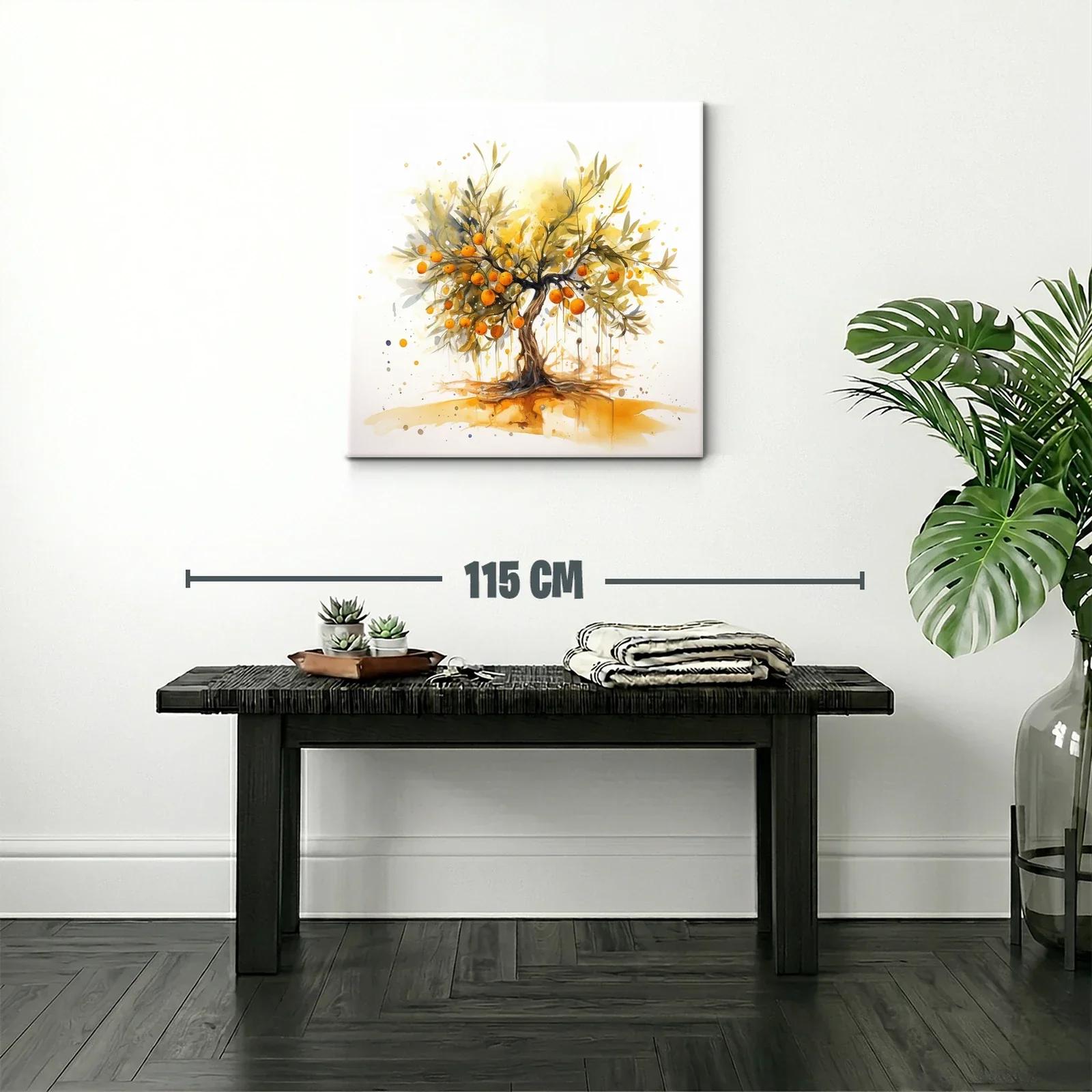 Cuadro moderno con árbol de naranjas vibrantes y ramas delicadas — miniatura 2