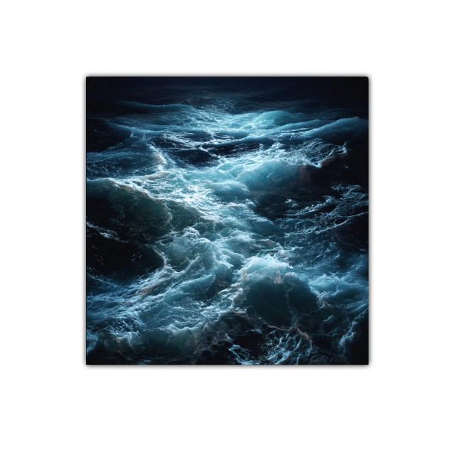 Cuadro decorativo oleaje nocturno con tonos azul y blanco
