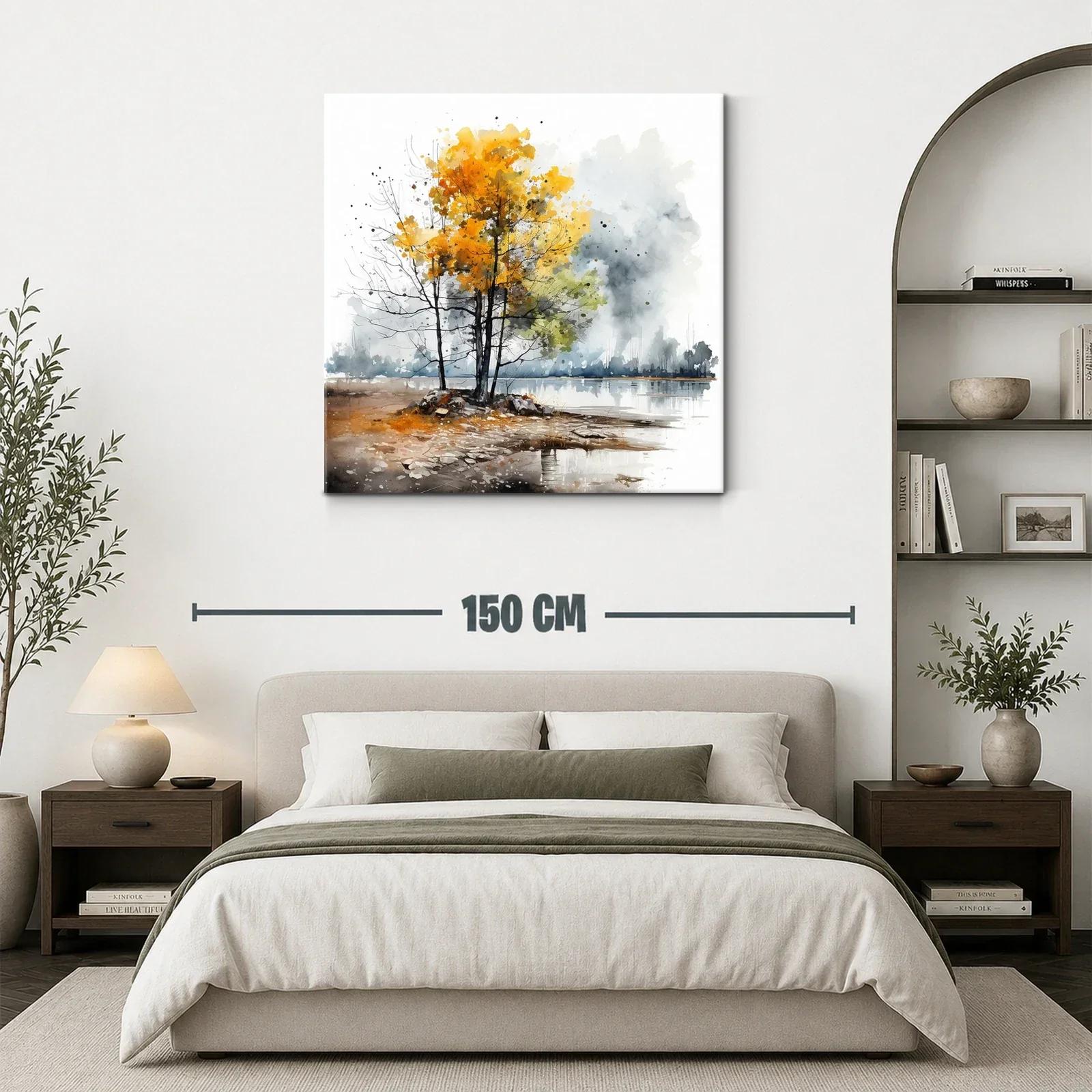 Paisaje otoñal con árboles dorados junto al lago — miniatura 3