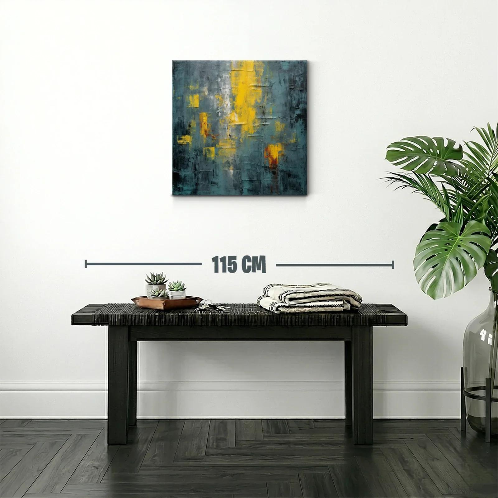 Cuadro abstracto con tonos amarillos y gris azul oscuro — miniatura 2
