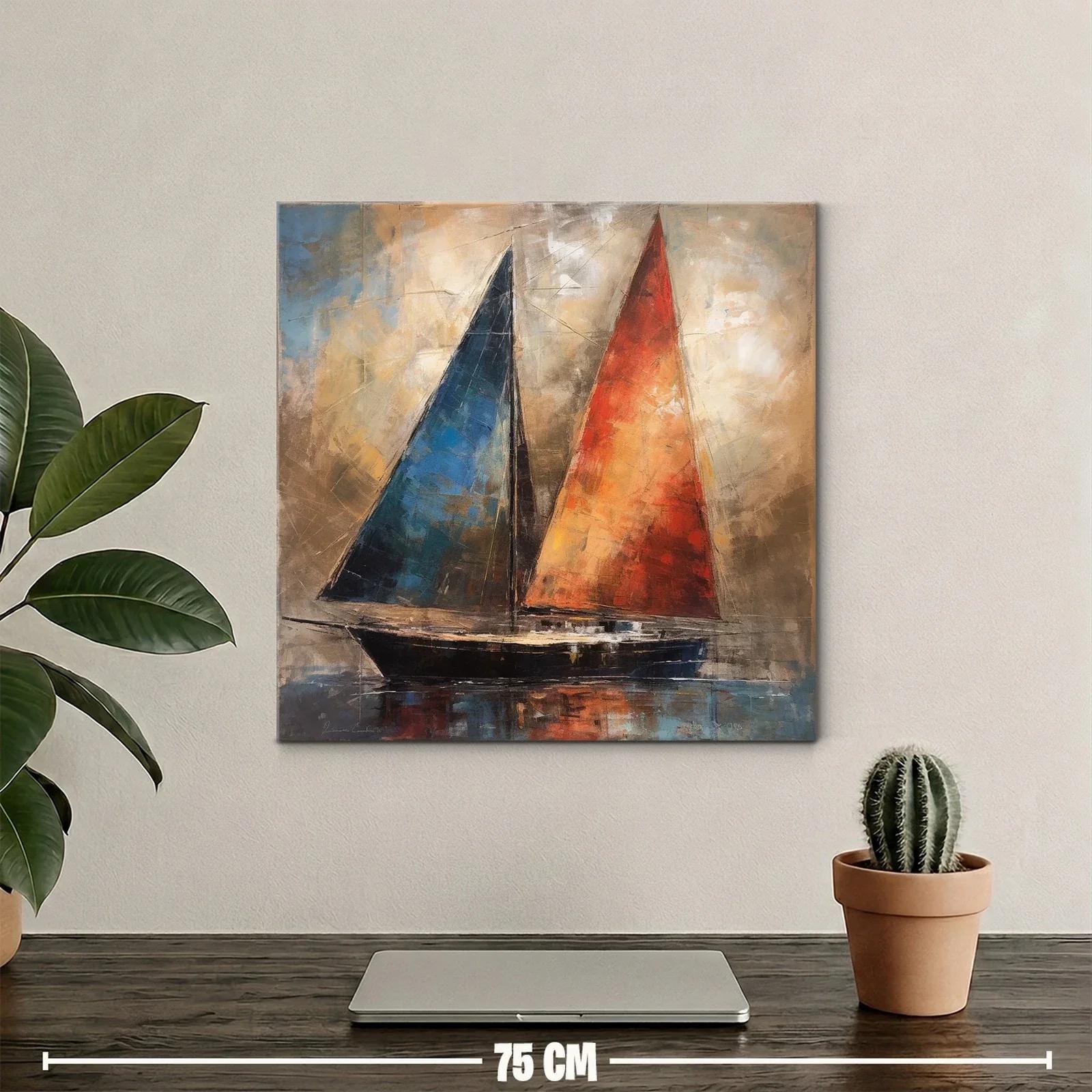 Velero con velas vibrantes en tonos cálidos y fríos — miniatura 2