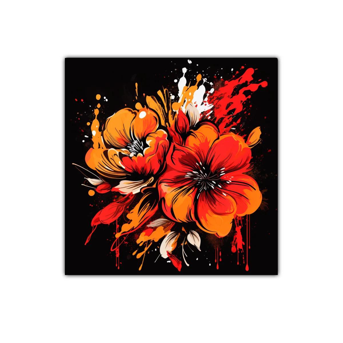 Flores vibrantes en tonos rojos y naranjas sobre fondo oscuro — imagen principal