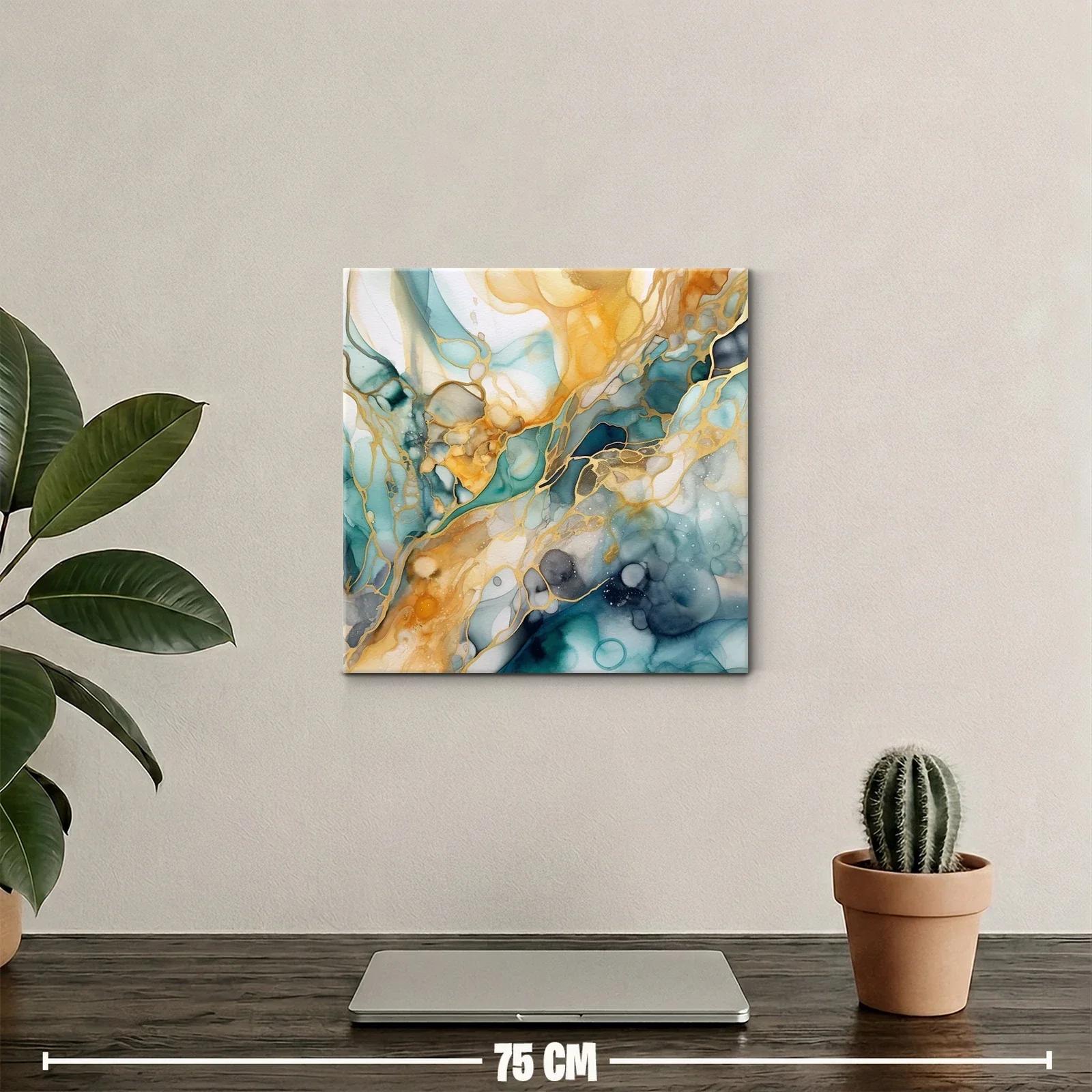 Cuadro abstracto con tonos dorados y azules intensos — miniatura 2