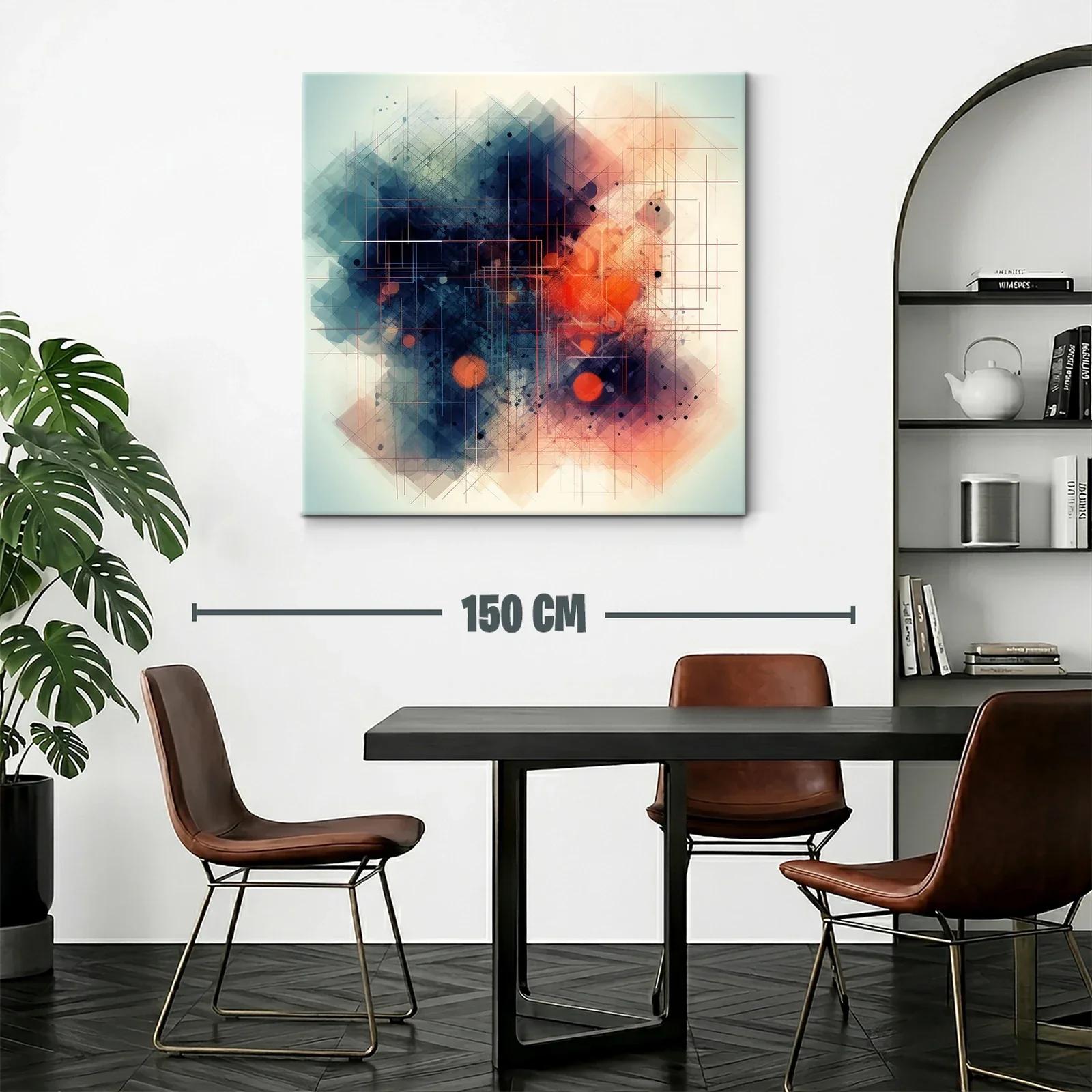 Cuadro abstracto con líneas y tonos vibrantes — miniatura 2