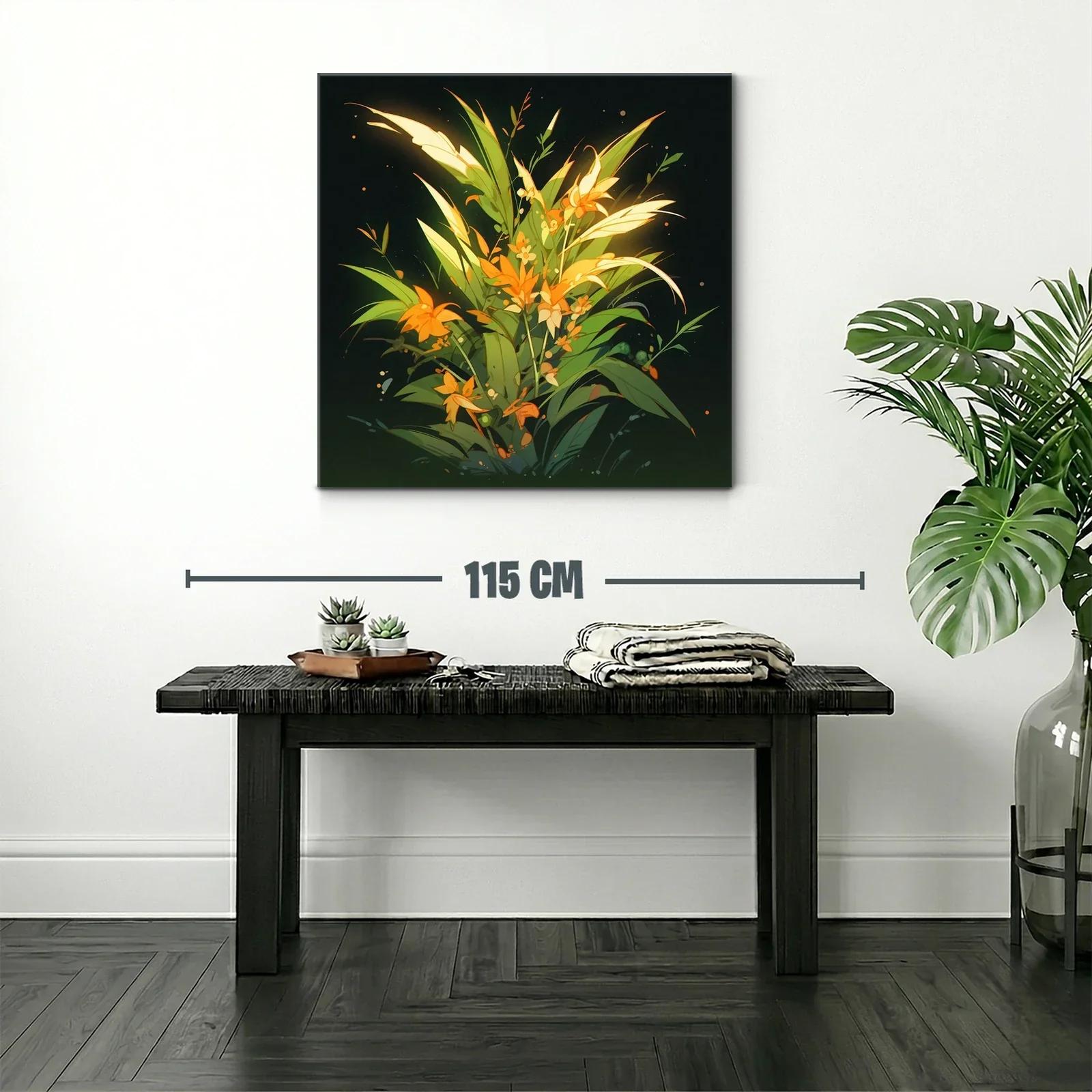 Composición floral vibrante con tonos verdes y naranjas — miniatura 2