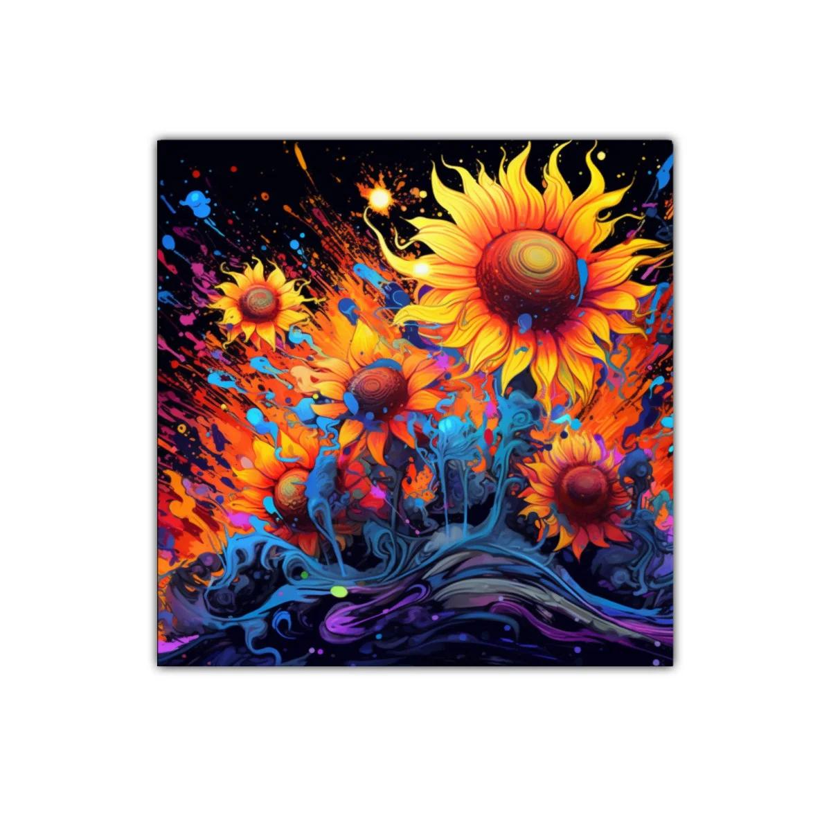 Cuadro vibrante con girasoles y explosión de colores — imagen principal