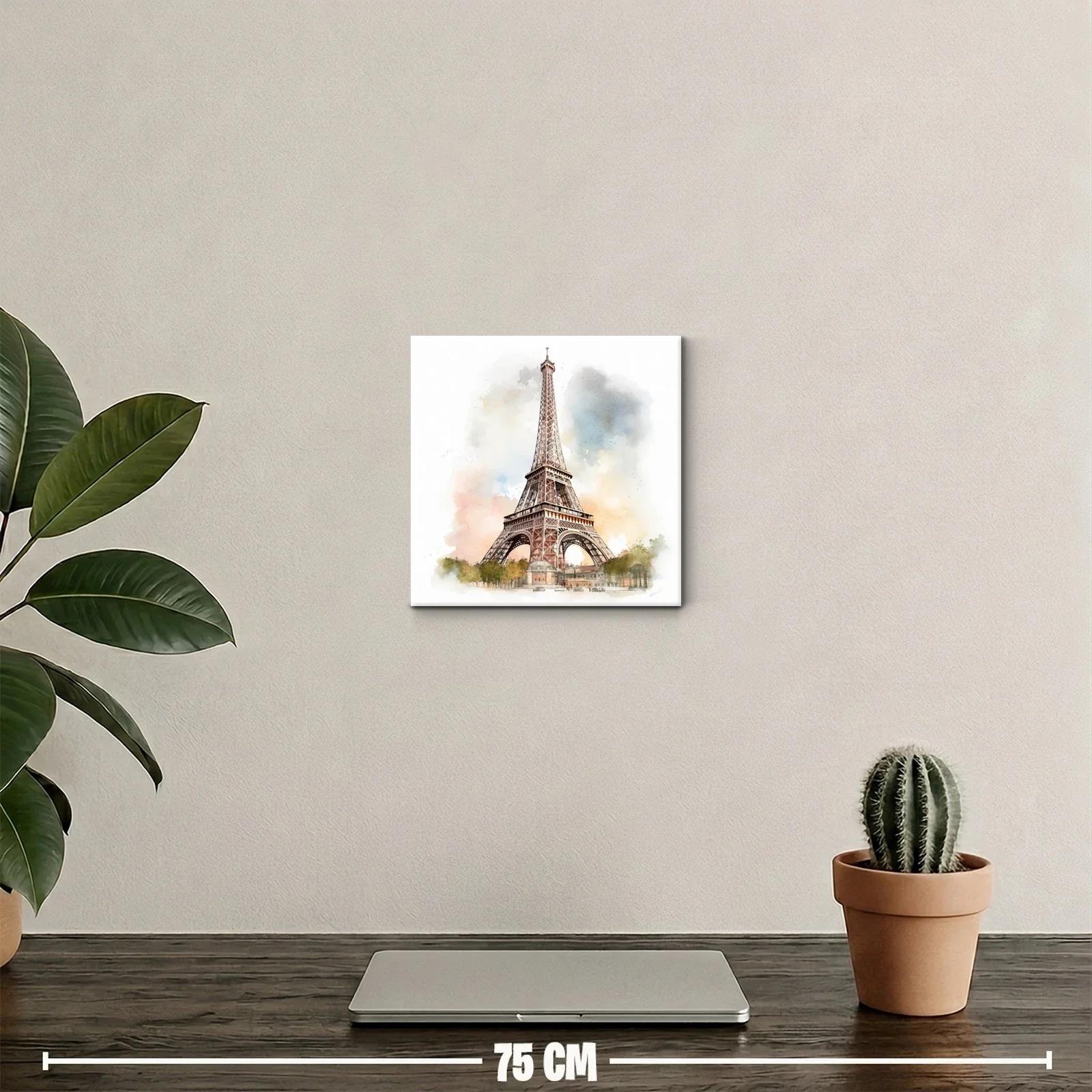 Cuadro Torre Eiffel con acuarela en tonos cálidos y suaves — miniatura 2