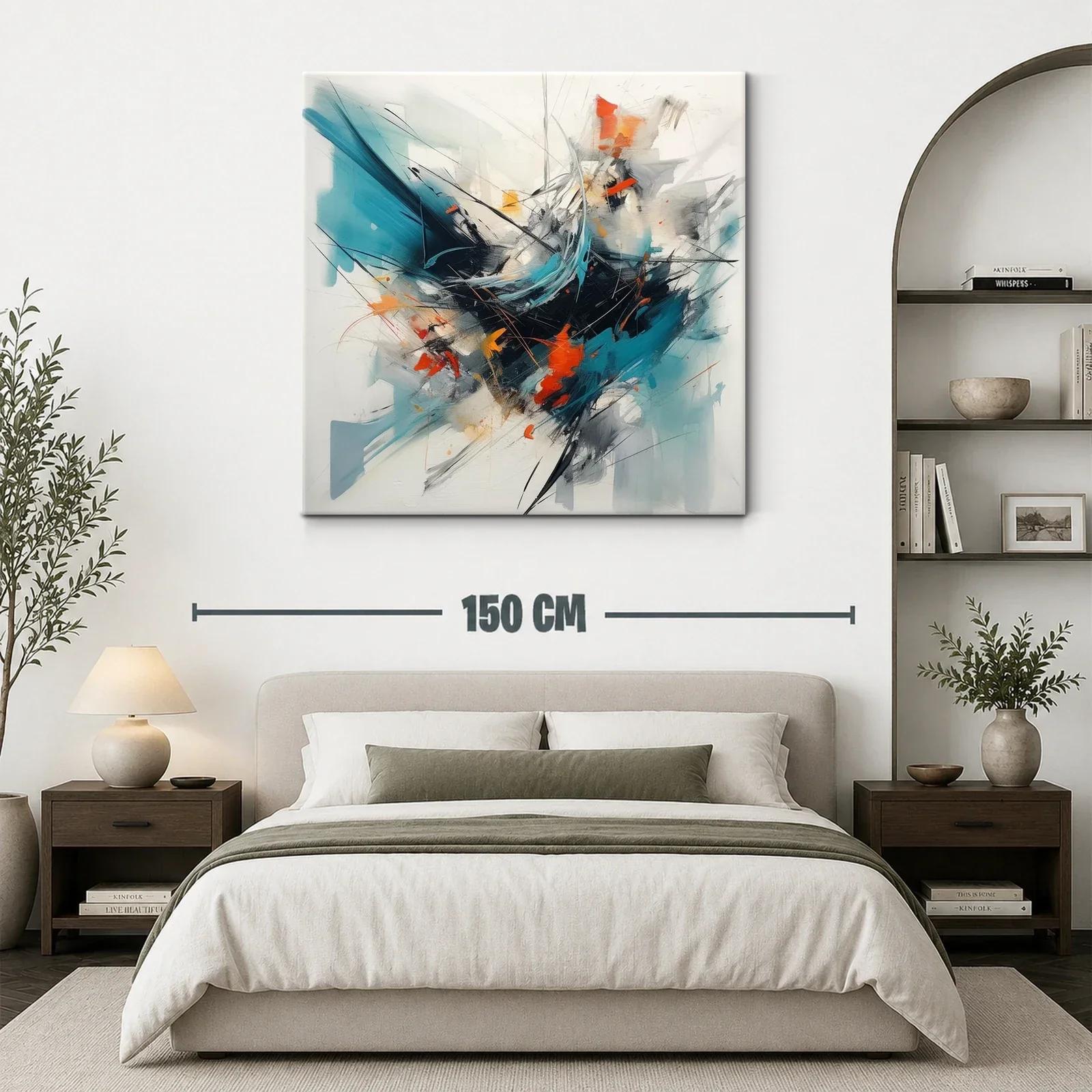 Composición abstracta con tonos turquesa y naranjas vibrantes — miniatura 3