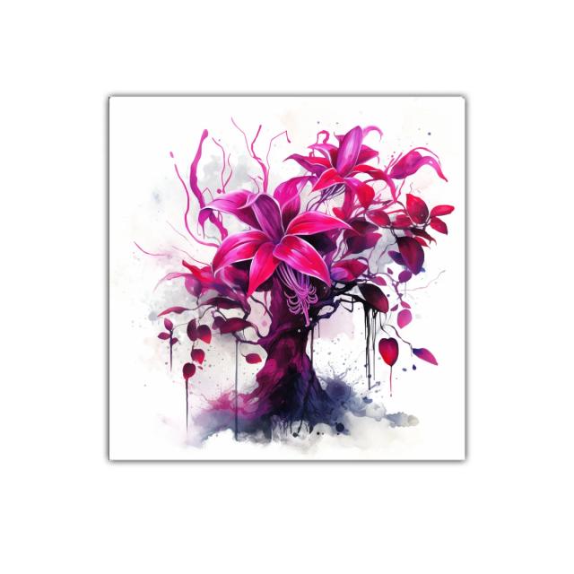 Cuadro decorativo con flores vibrantes en tonos magenta y fucsia