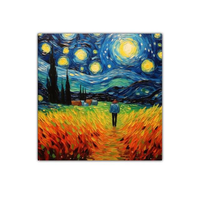 Paisaje Nocturno con Cielo Estrellado y Campo Dorado