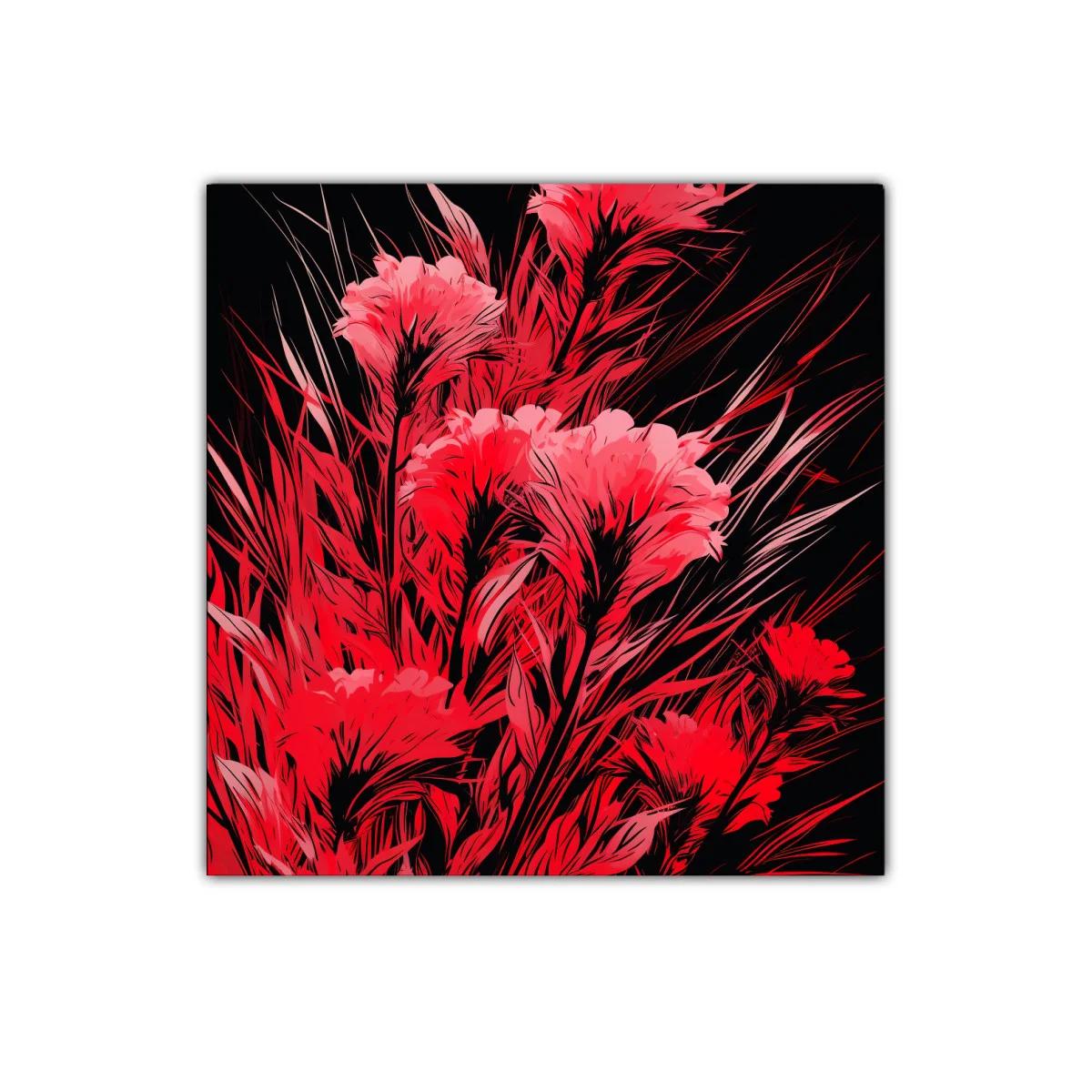 Cuadro floral vibrante en tonos rojos y negro — imagen principal