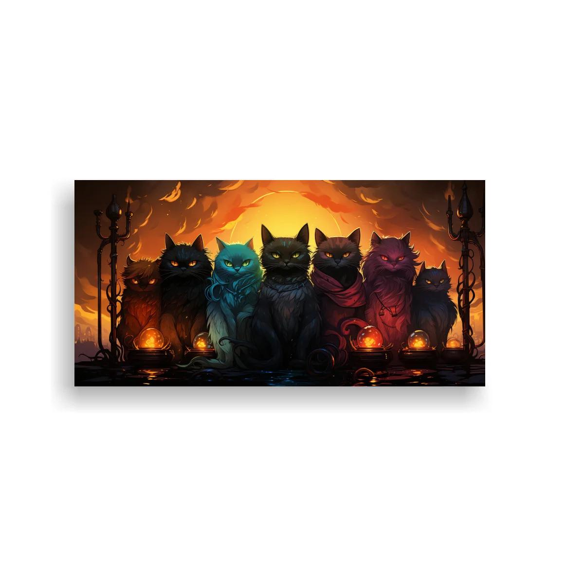 Cuadro grupo de gatos negros con candelabros altos — imagen principal
