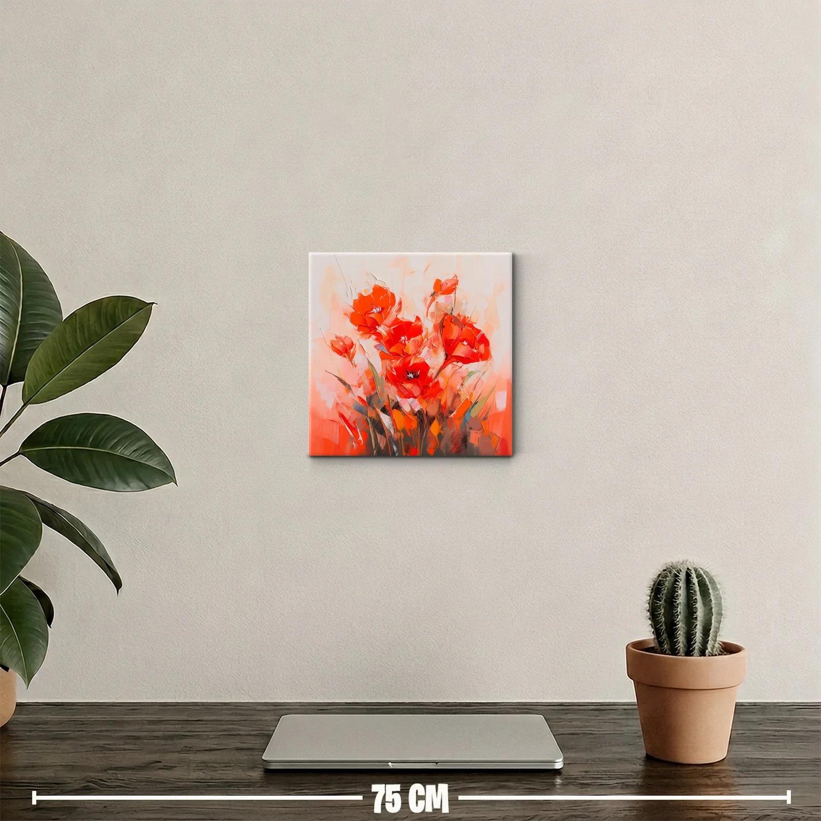 Cuadro decorativo con vibrantes flores rojas en tonos cálidos — miniatura 2