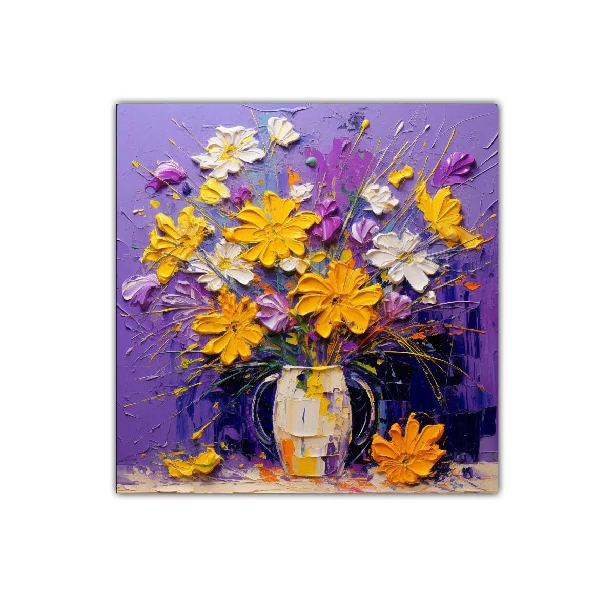 Ramo vibrante de flores amarillas y blancas con fondo lila — imagen principal