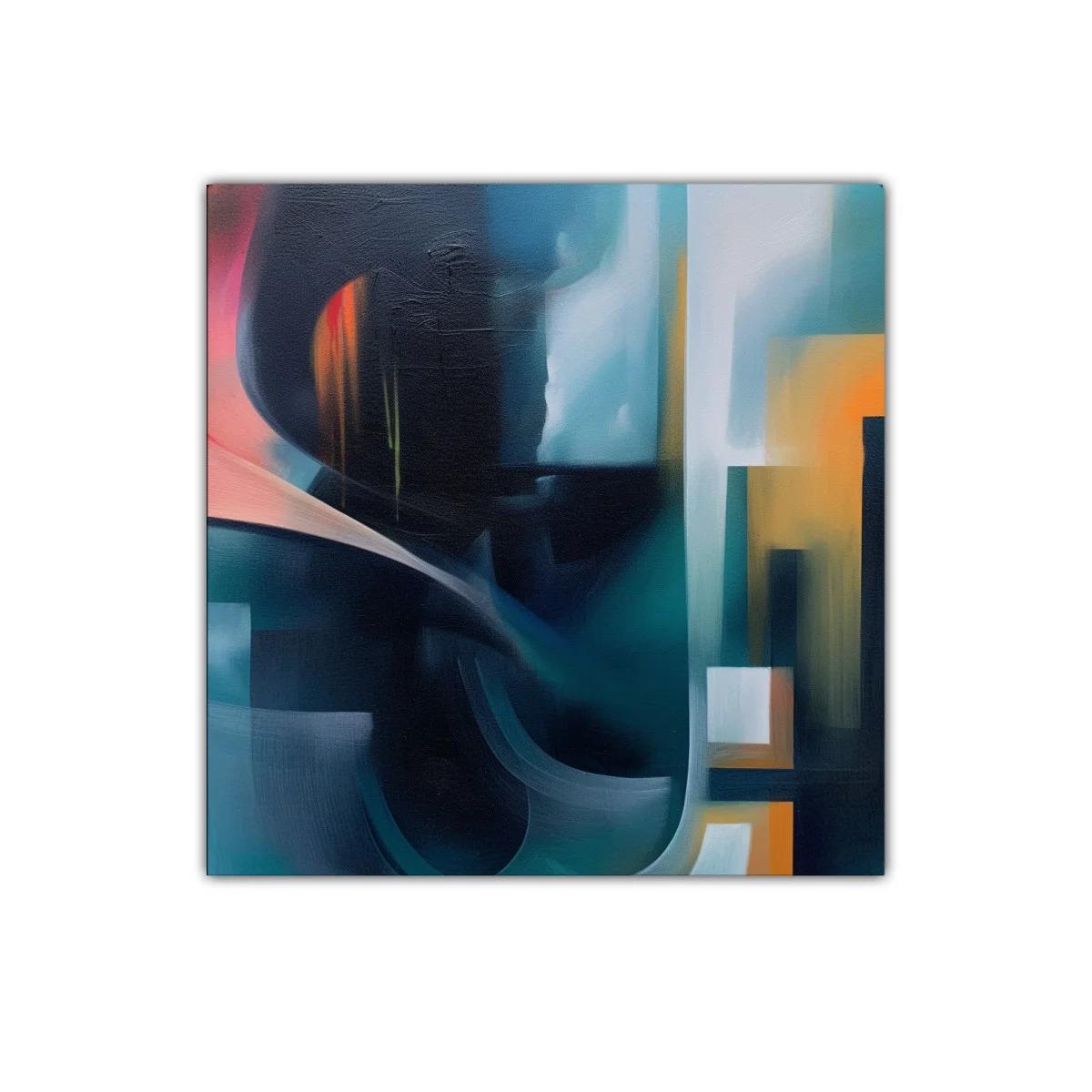 Cuadro abstracto con tonos oscuros y acentos cálidos — miniatura 1
