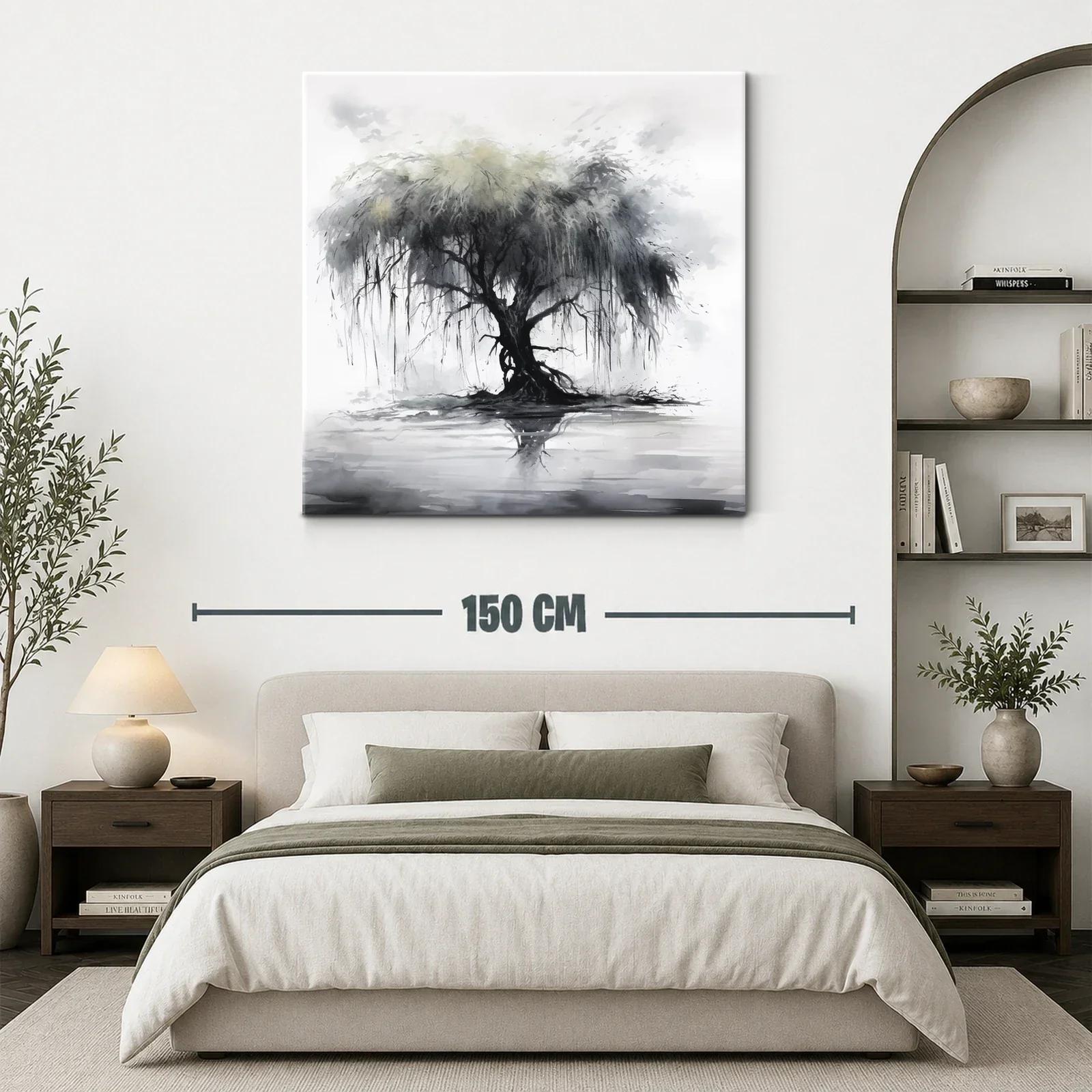 Árbol solitario con reflejo en tonos grises y suaves verdes — miniatura 3
