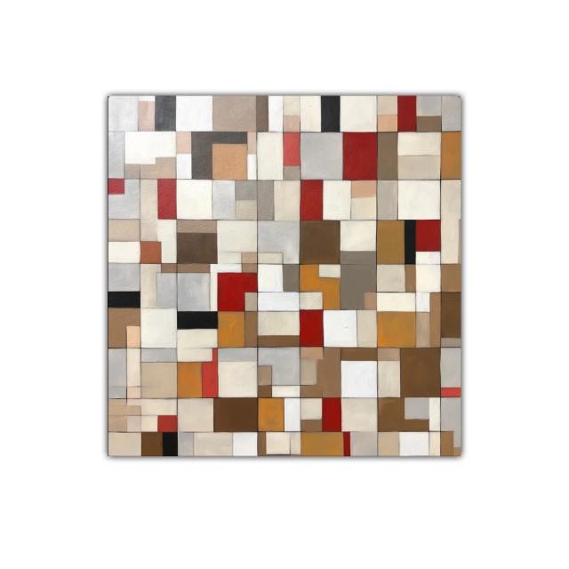 Composición geométrica en tonos tierra y rojo vibrante