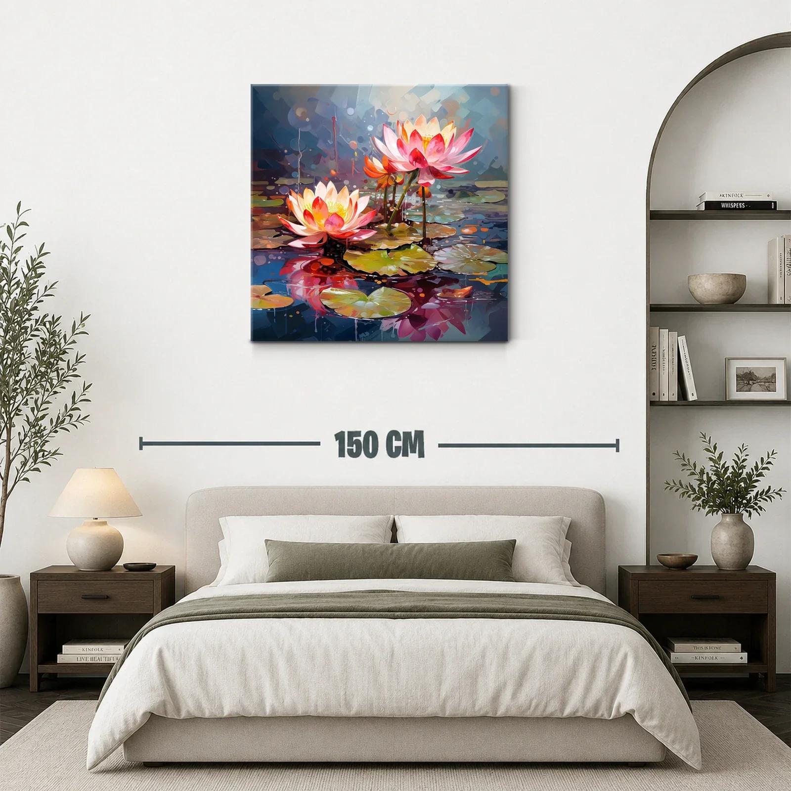 Flores de loto en estanque con vibrantes tonos cálidos — miniatura 3