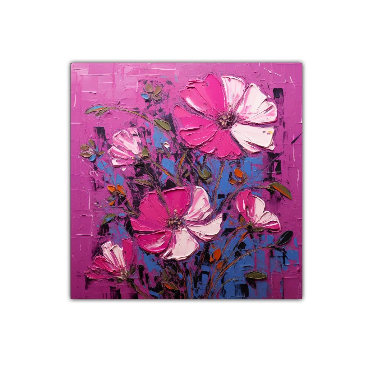 Cuadro decorativo con flores en tonos rosa y azul vibrante — imagen principal