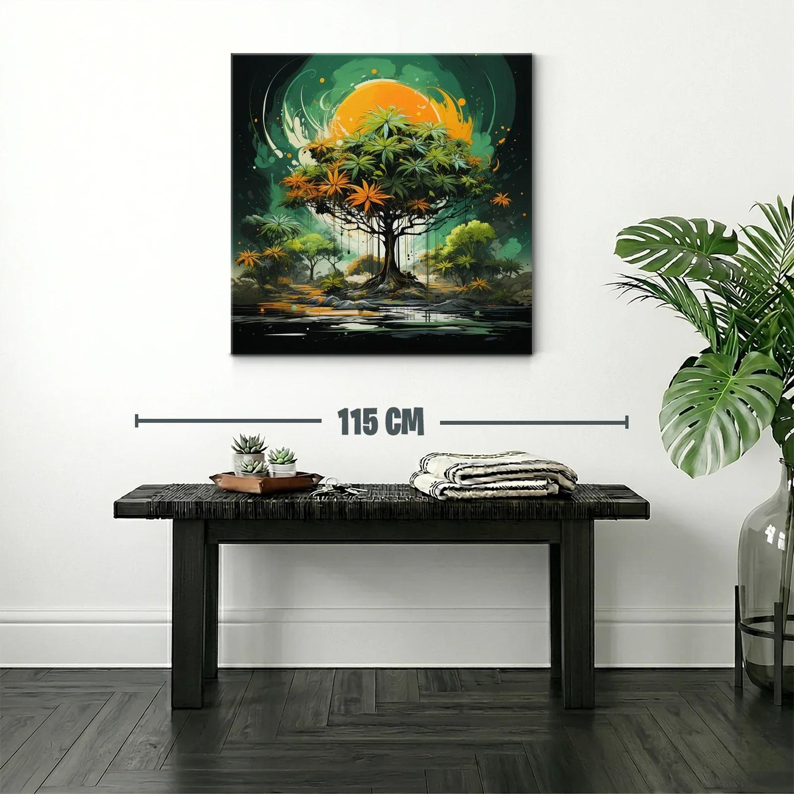 Árbol vibrante con tonos verdes y naranjas bajo sol intenso — miniatura 2