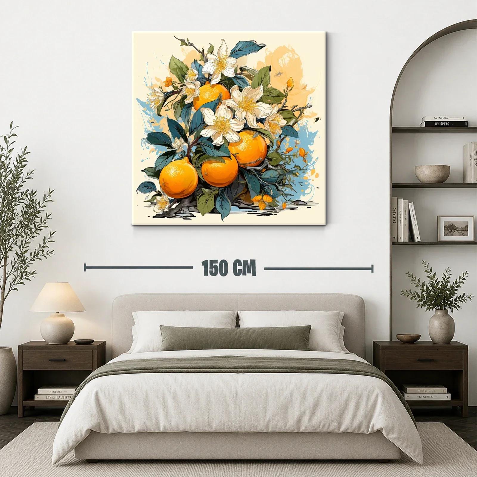 Cuadro con Naranjas y Flores en Tonos Cálidos y Naturales — miniatura 3