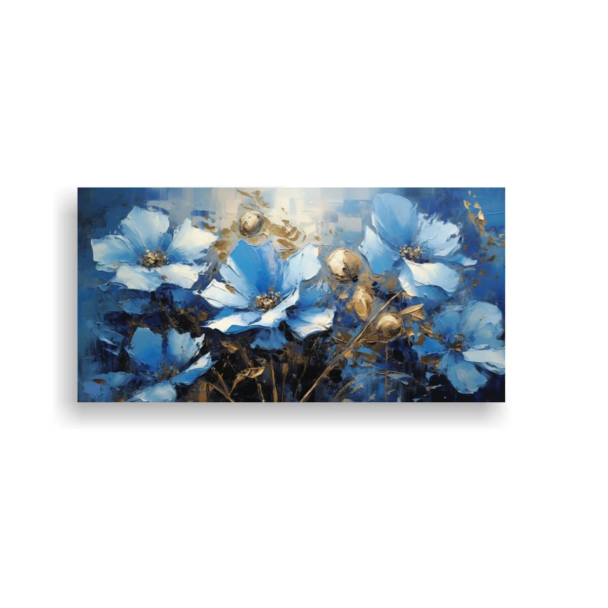 Cuadro flores azules con toques dorados — imagen principal