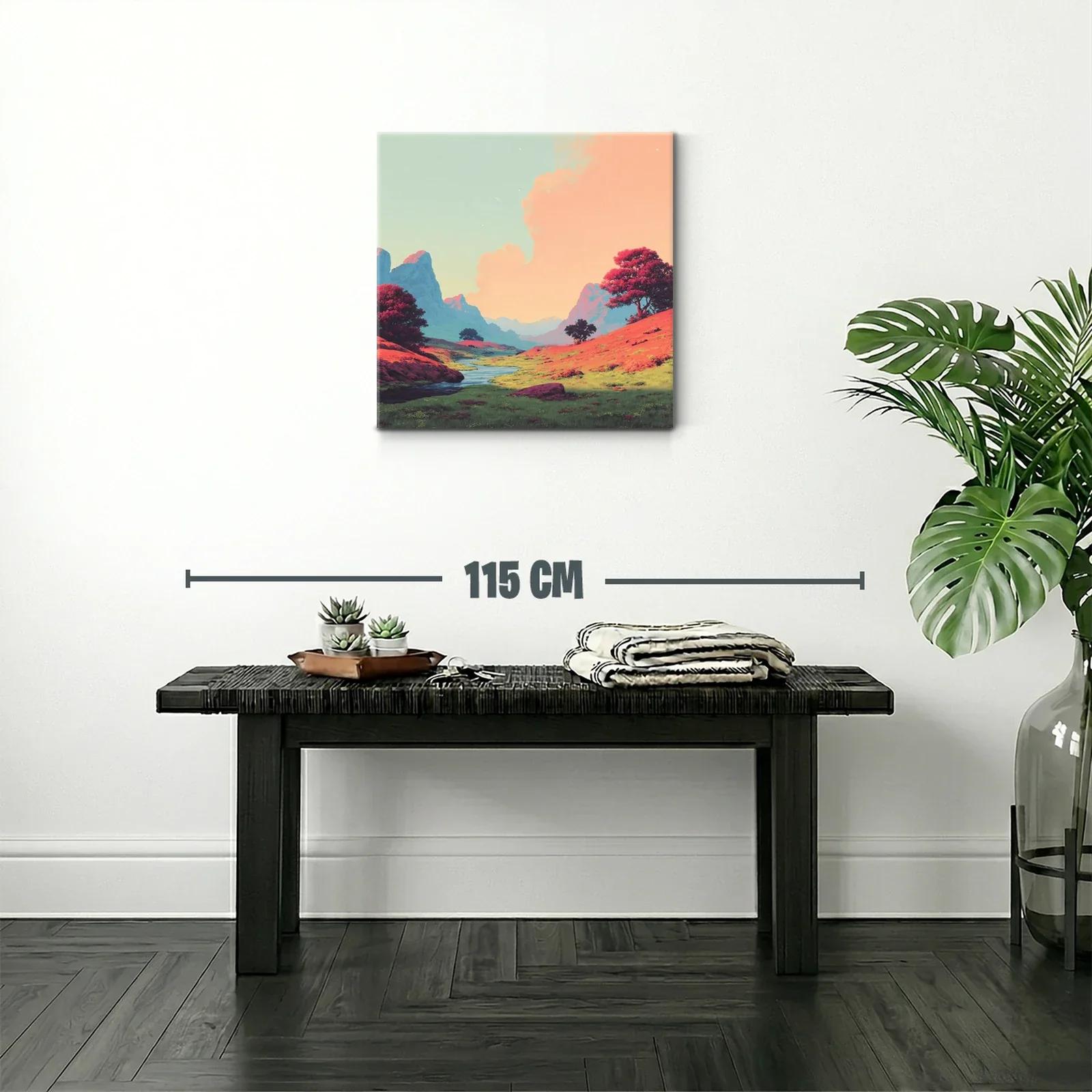 Paisaje sereno con colinas y río bajo cielo pastel — miniatura 2